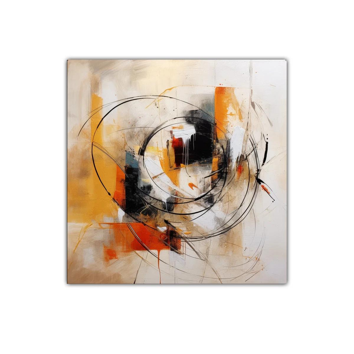 Cuadro abstracto con dinámicos trazos circulares en tonos cálidos
