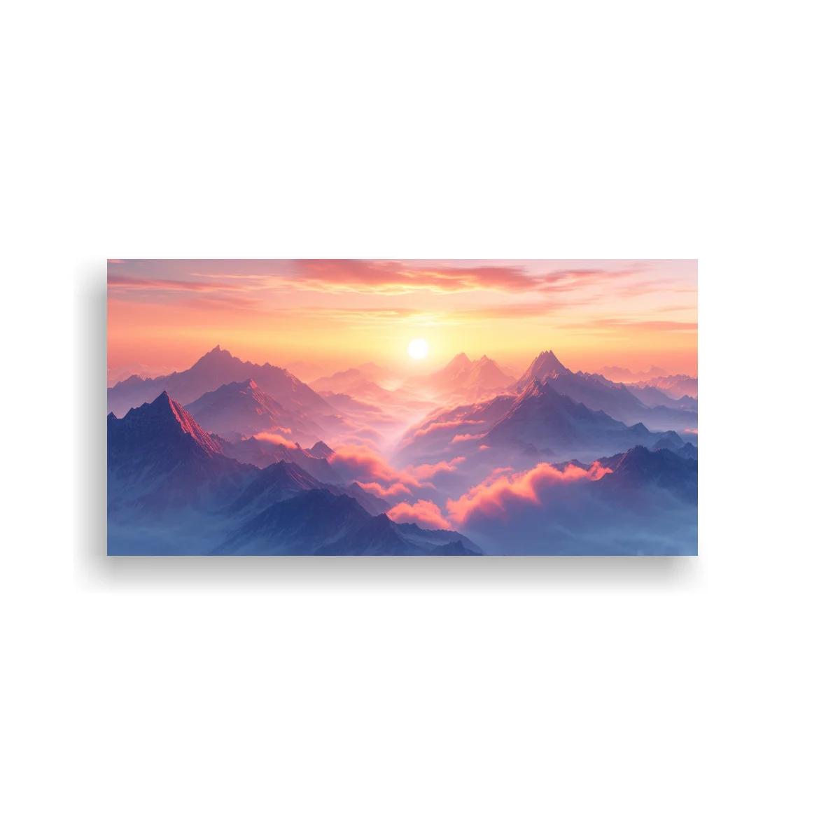 Cuadro cordillera entre nubes al amanecer