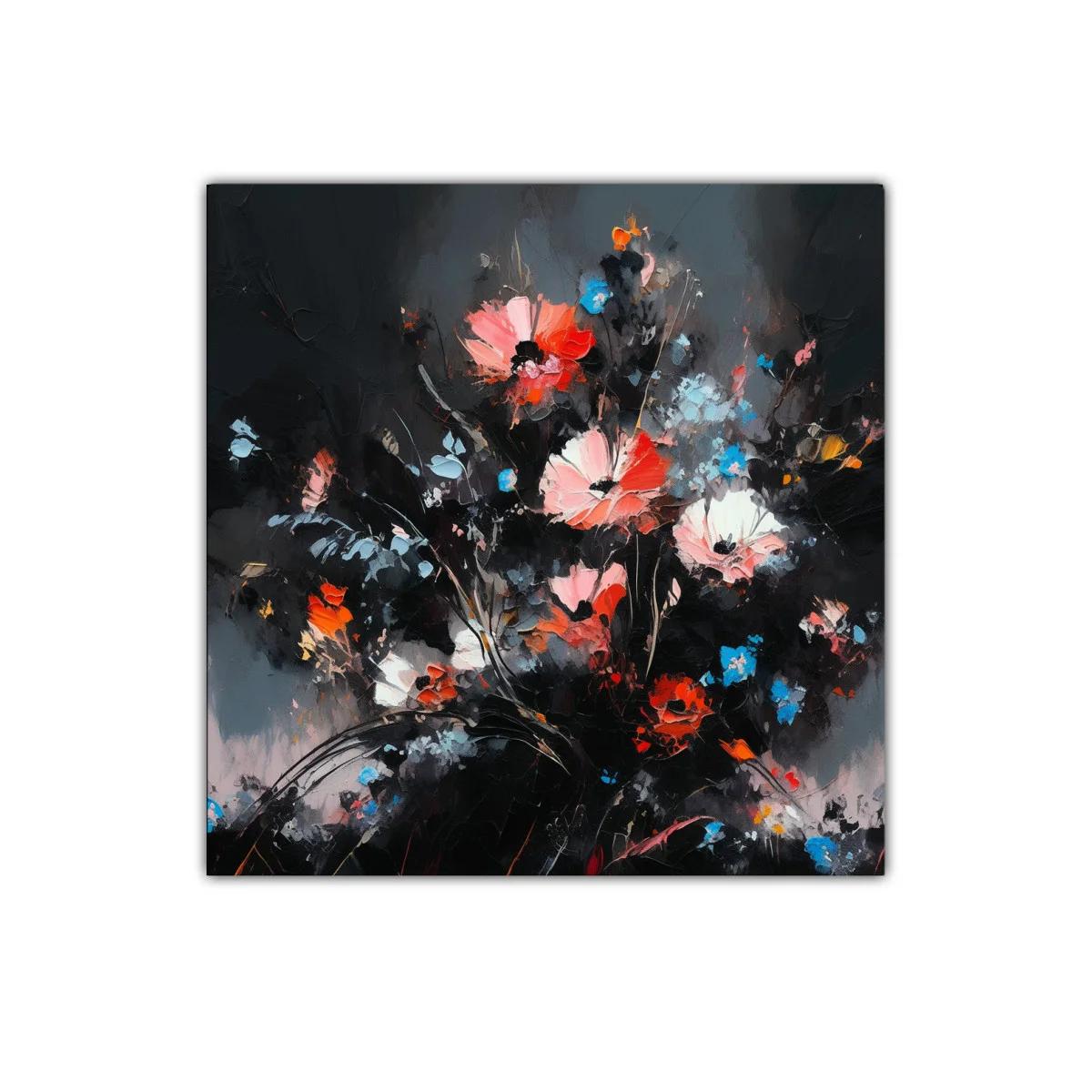 Cuadro con flores vibrantes en contraste oscuro y colores vivos — imagen principal
