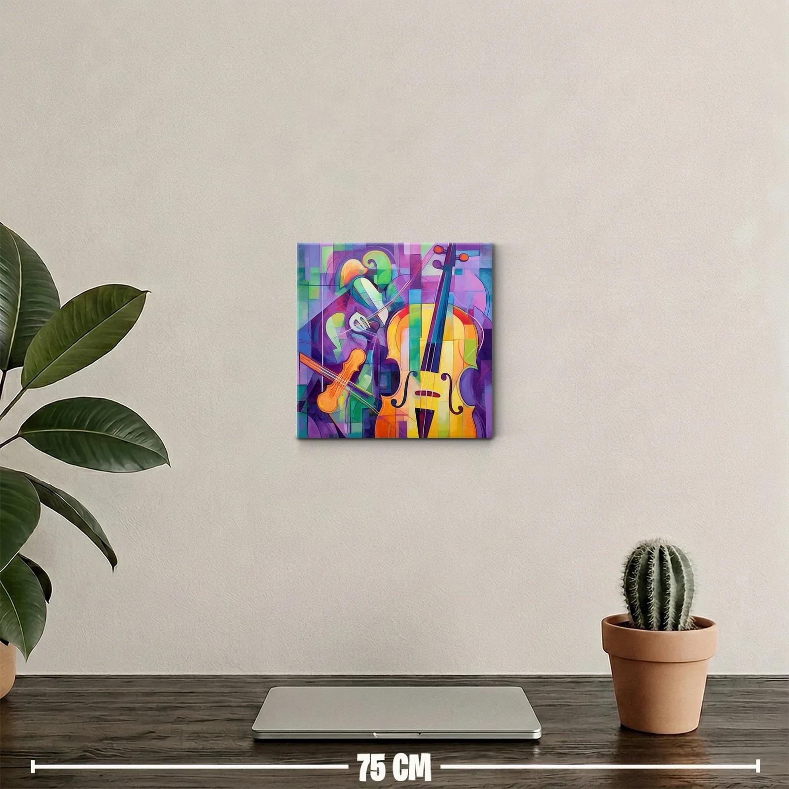 Cuadro vibrante con violines en colores vivos y formas geométricas — miniatura 2