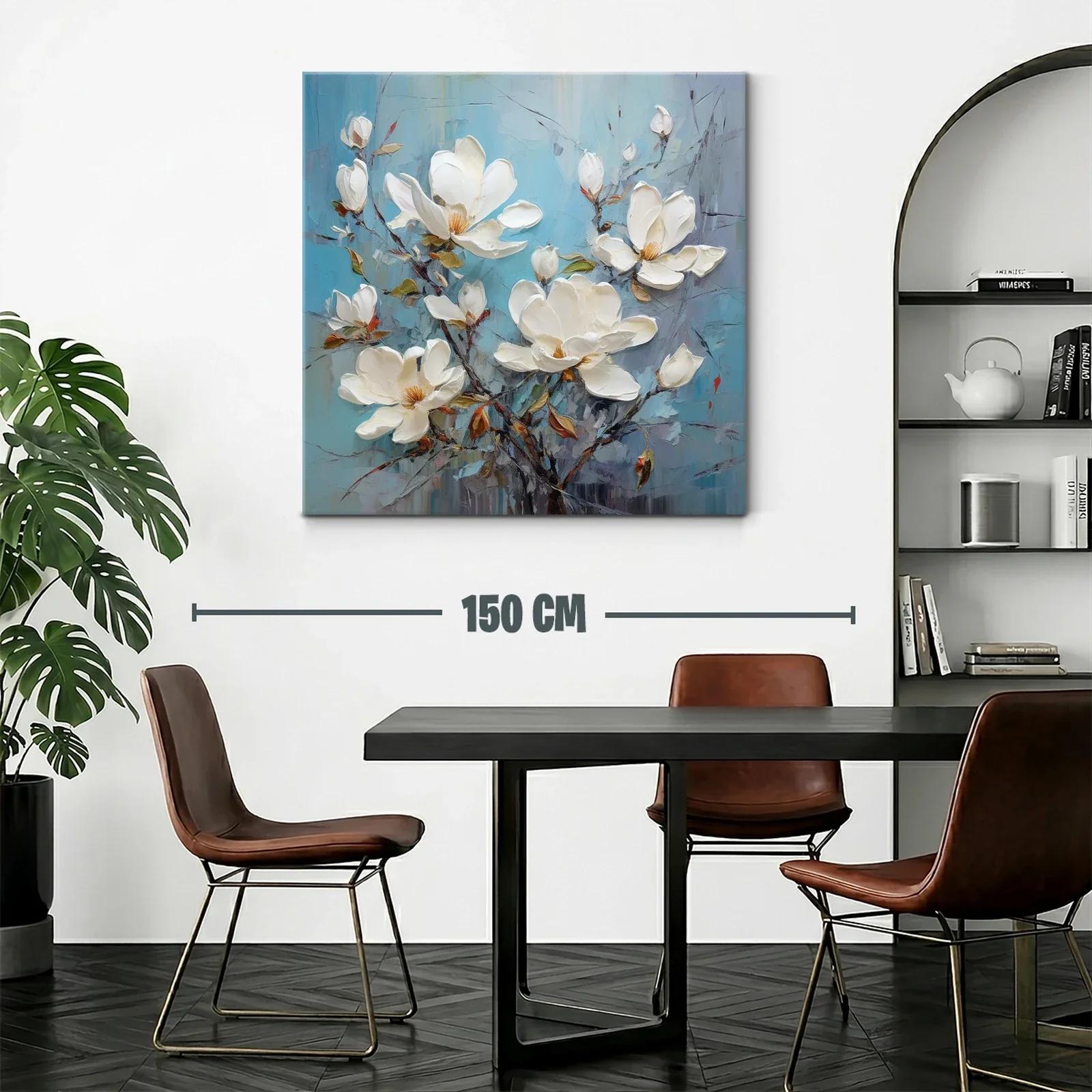 Cuadro con delicadas flores blancas sobre fondo azul — miniatura 2