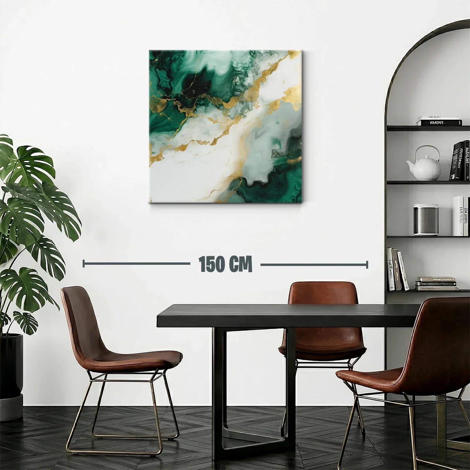 Cuadro abstracto con tonos verdes y dorados elegantes — miniatura 2