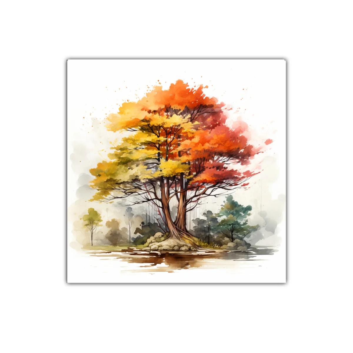 Árbol de otoño con vibrantes colores cálidos y paisaje sereno — imagen principal