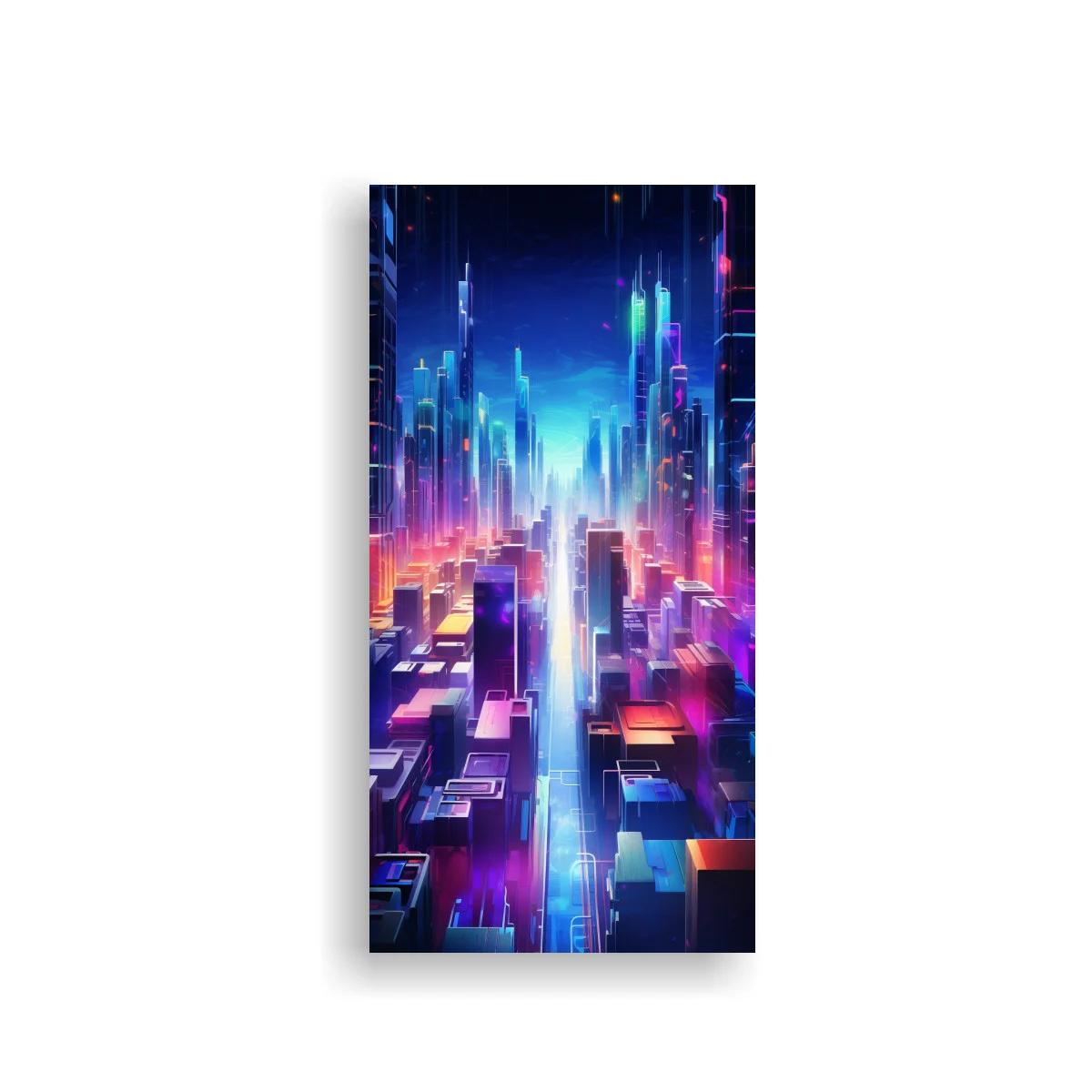 Cuadro ciudad futurista neón con avenida de luz