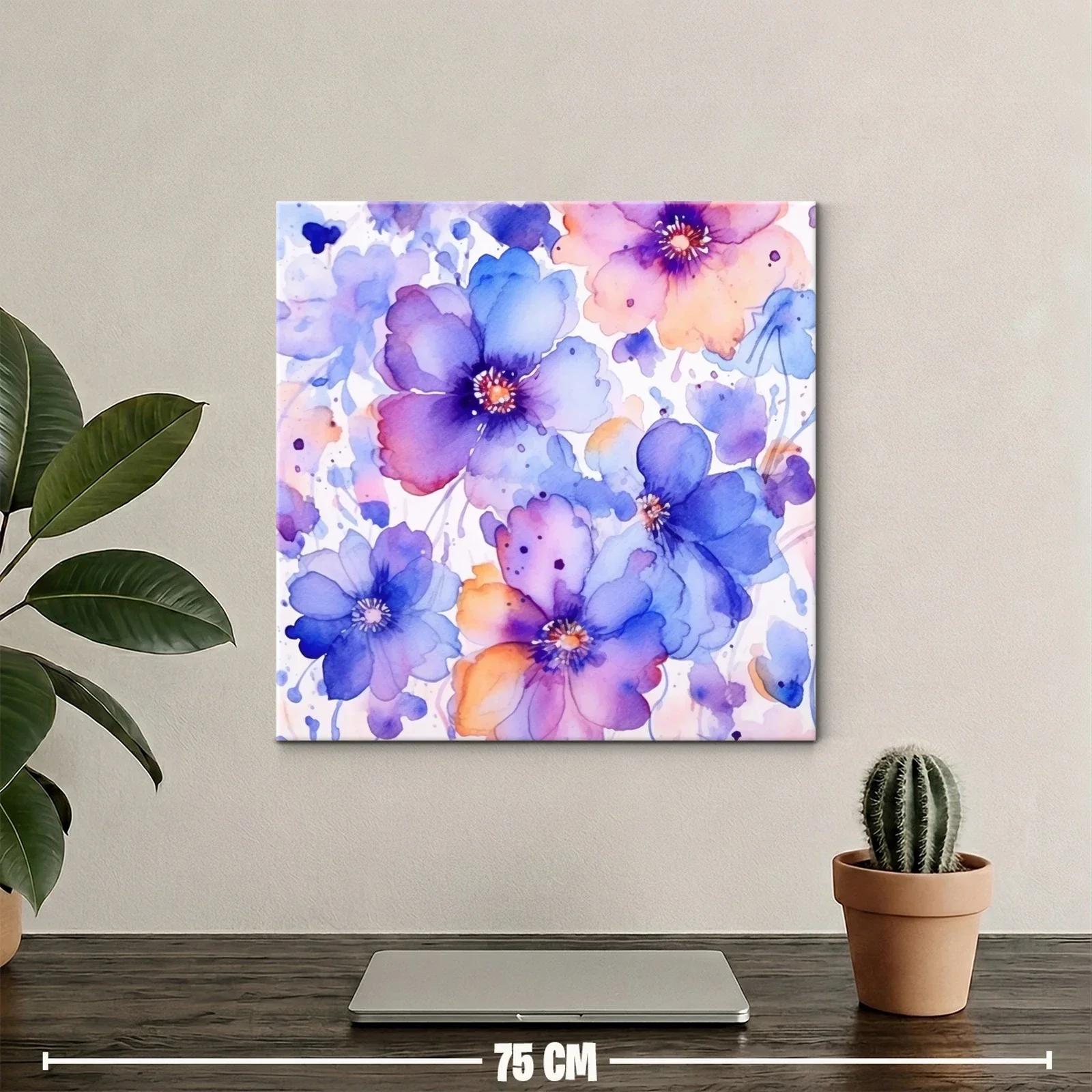 Cuadro floral con tonos lavanda y naranja pastel — miniatura 2