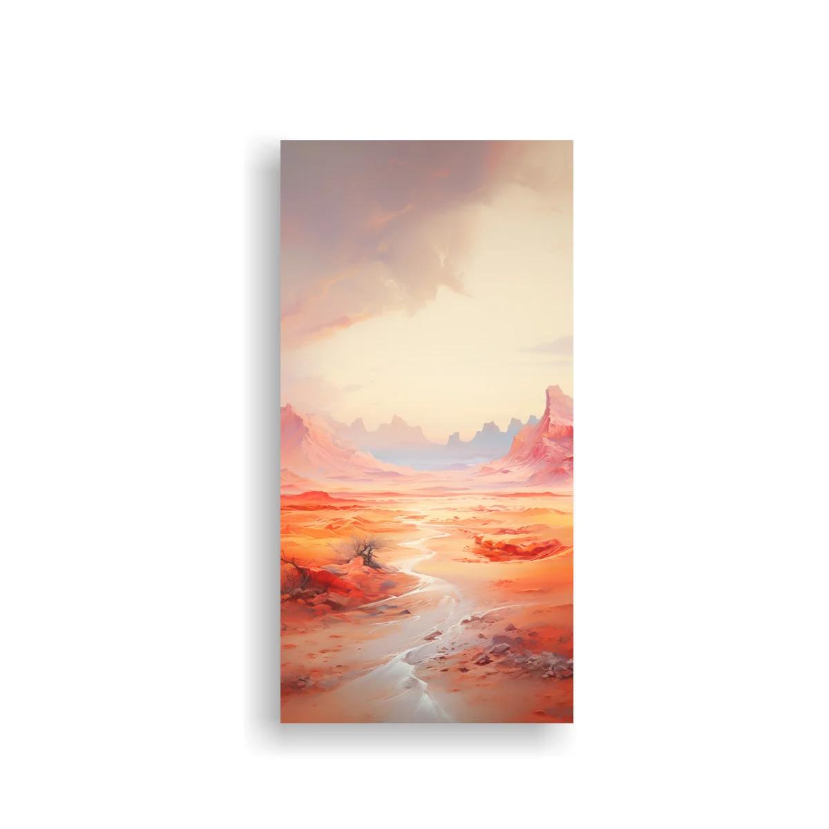 Cuadro paisaje desértico surrealista con cauce serpenteante