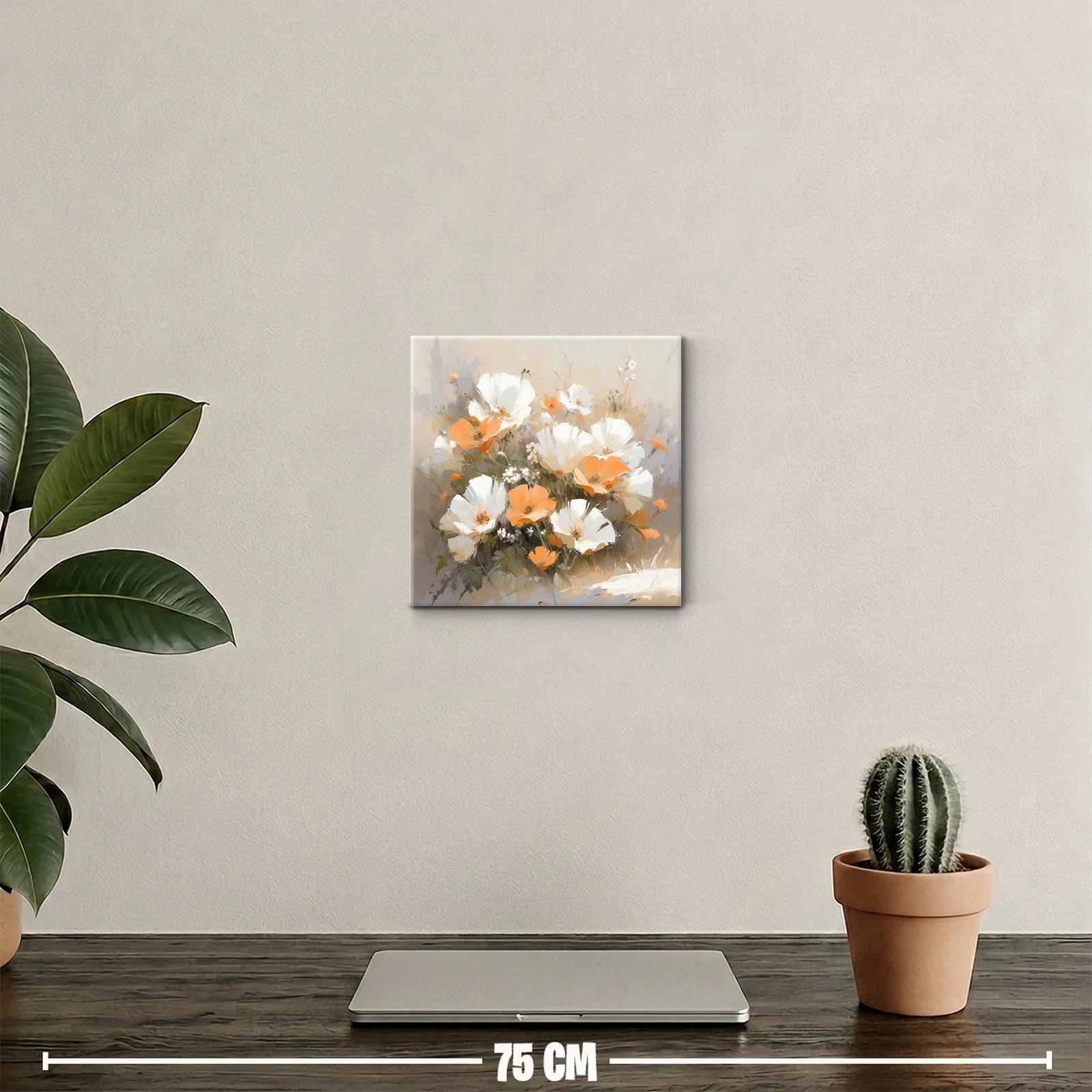 Cuadro con ramo de flores blancas y naranjas delicadas — miniatura 2