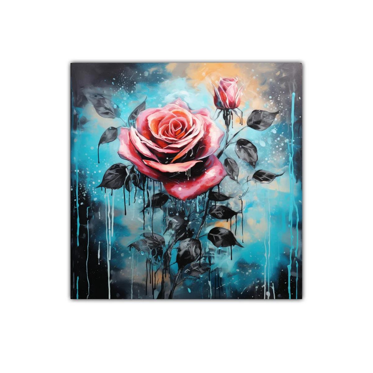 Rosa vibrante con fondo azul y detalles en negro — miniatura 1