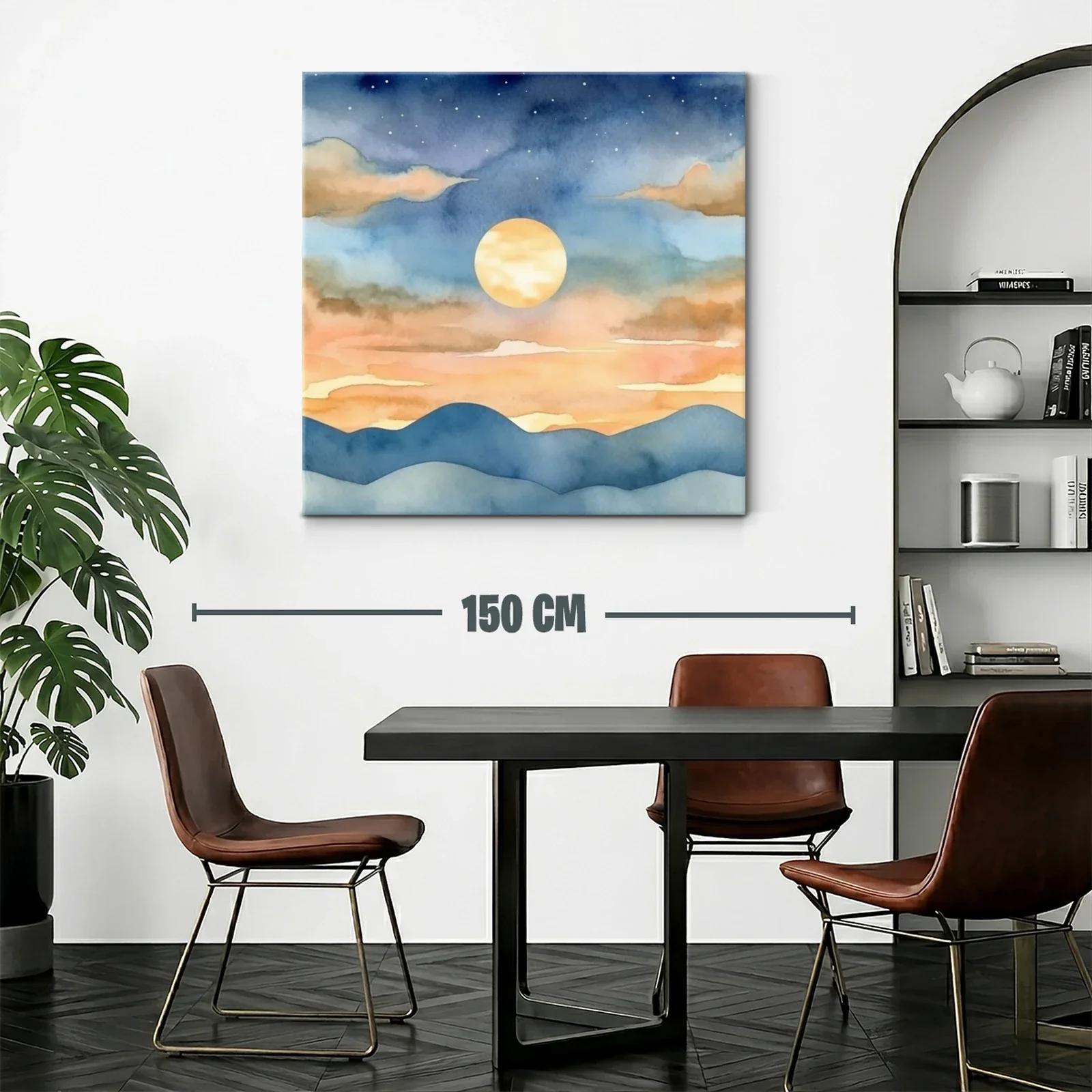 Paisaje nocturno con luna llena y montañas suaves — miniatura 2
