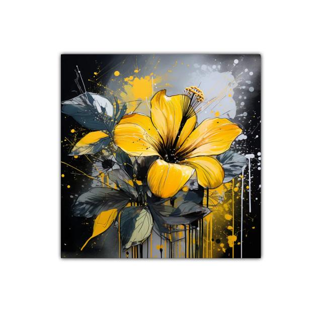 Flor amarilla vibrante sobre fondo moderno oscuro