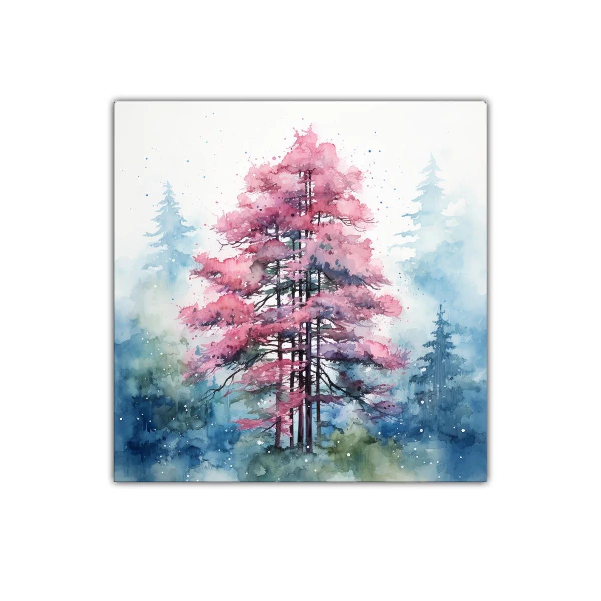 Cuadro decorativo con árbol rosa en bosque nebuloso — imagen principal