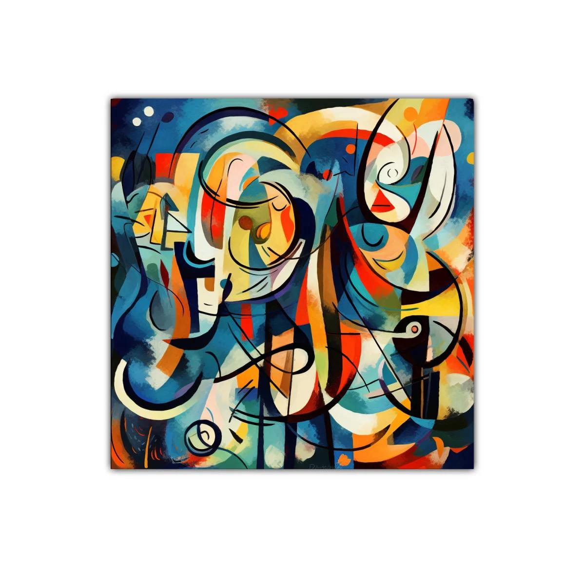 Cuadro abstracto con vibrantes formas y líneas dinámicas