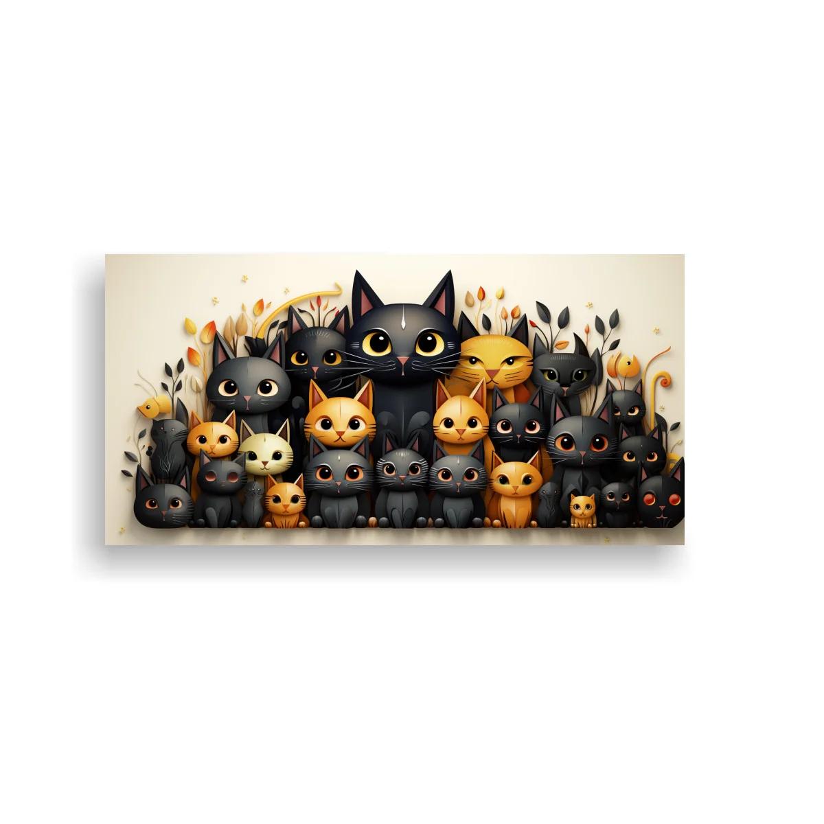 Cuadro grupo de gatos en filas sobre fondo claro