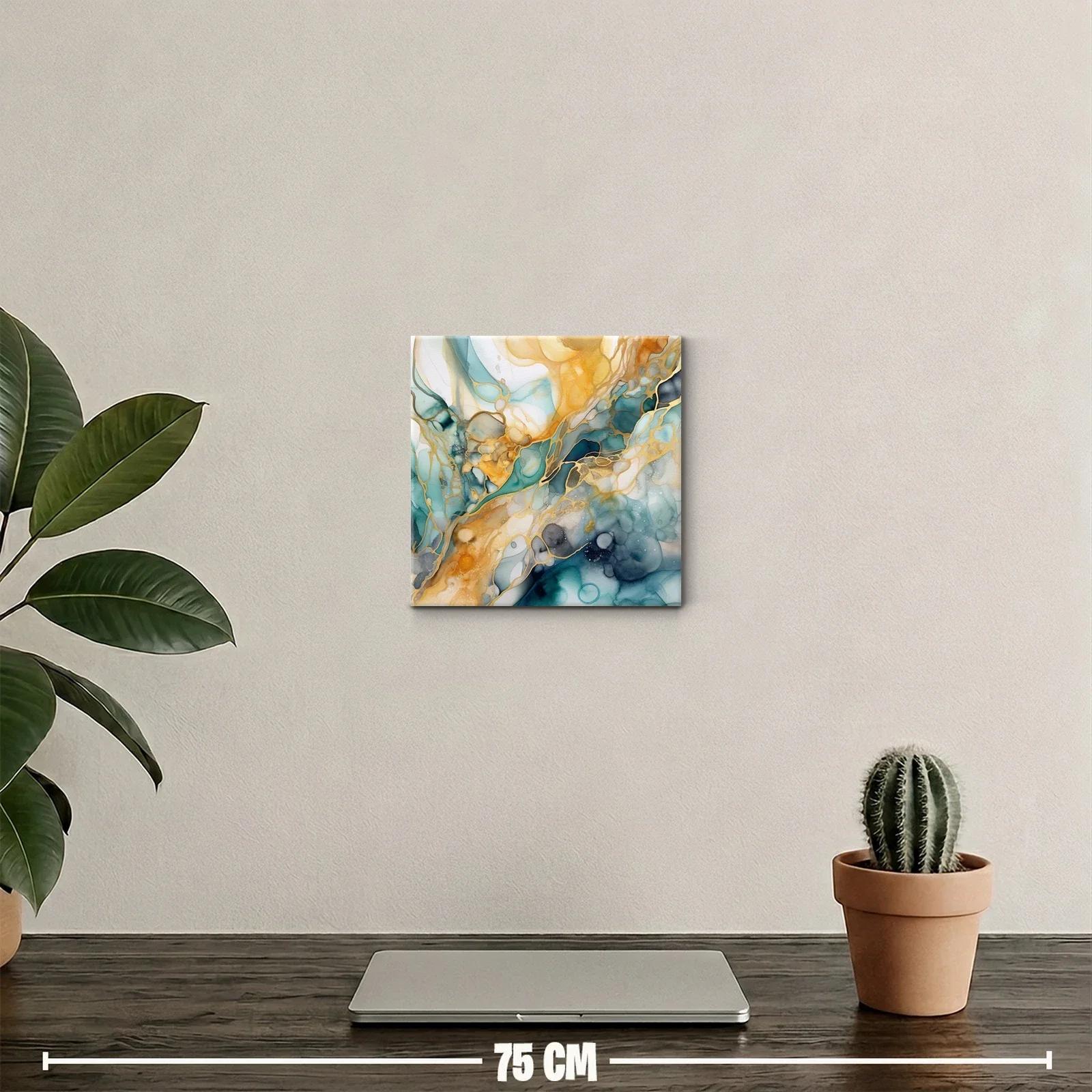 Cuadro abstracto con tonos dorados y azules intensos — miniatura 2