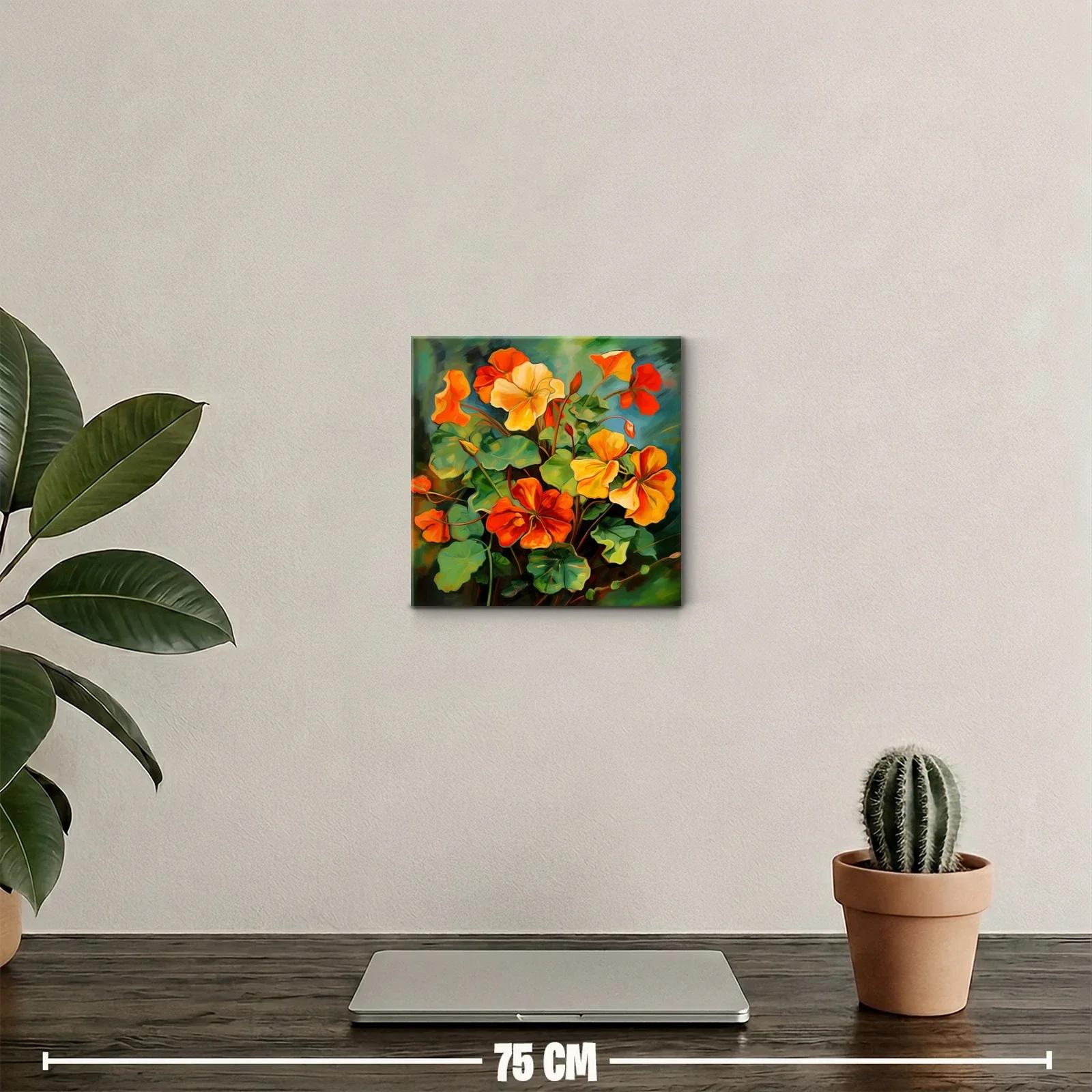 Cuadro vibrante con flores en tonos cálidos y verdes — miniatura 2