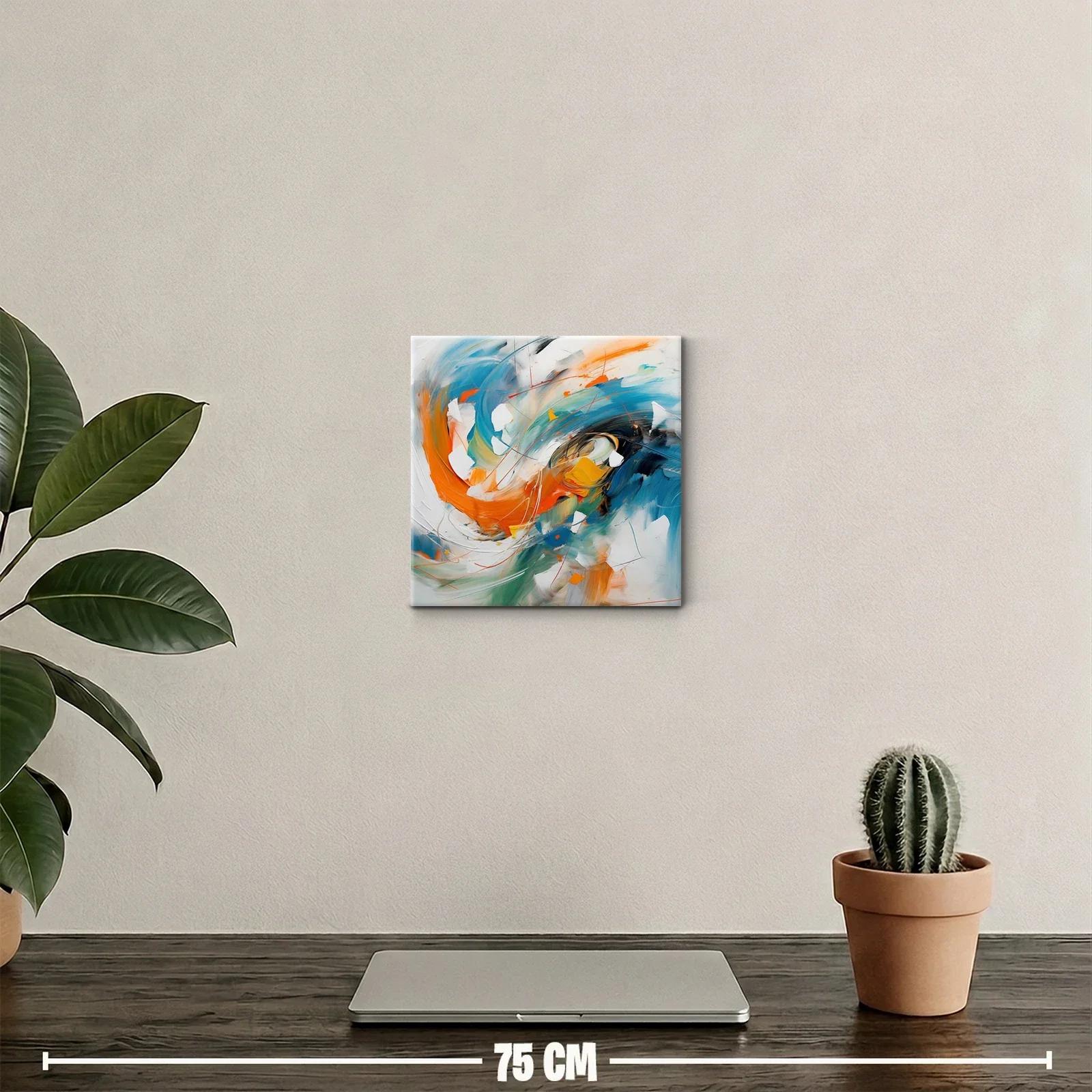 Cuadro abstracto con dinámicos tonos naranjas y azules — miniatura 2