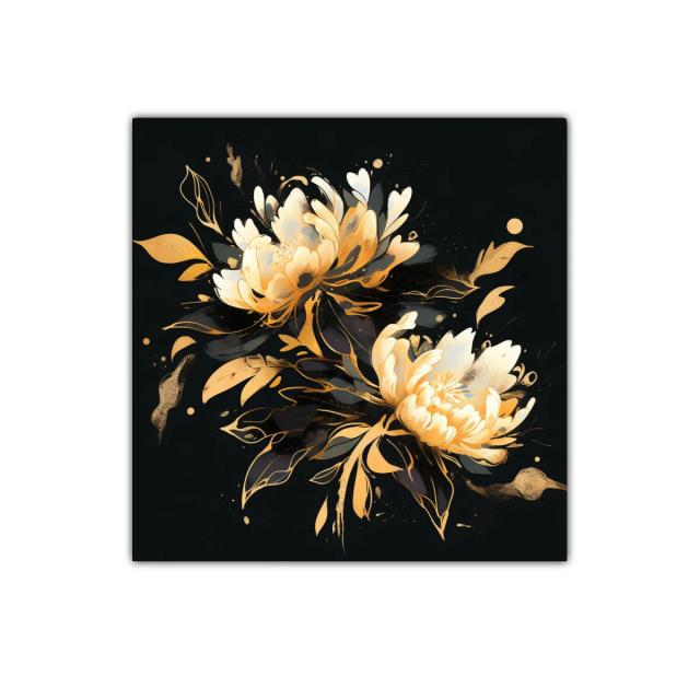 Flores doradas sobre fondo negro para interiores elegantes