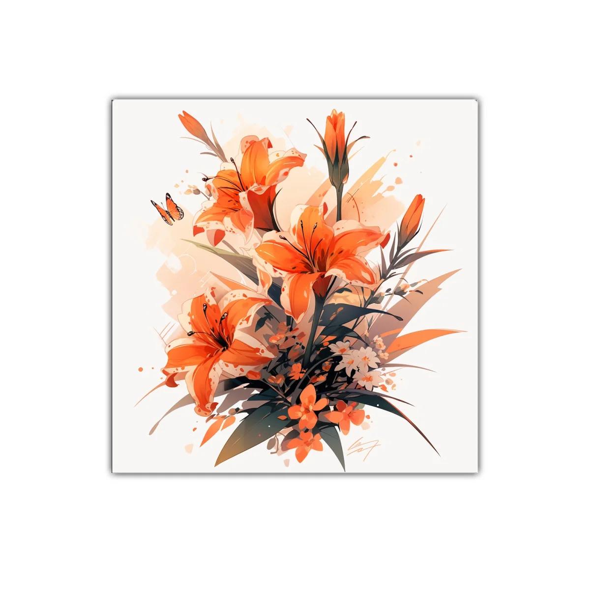 Ramo vibrante con lirios naranjas y mariposa delicada — imagen principal