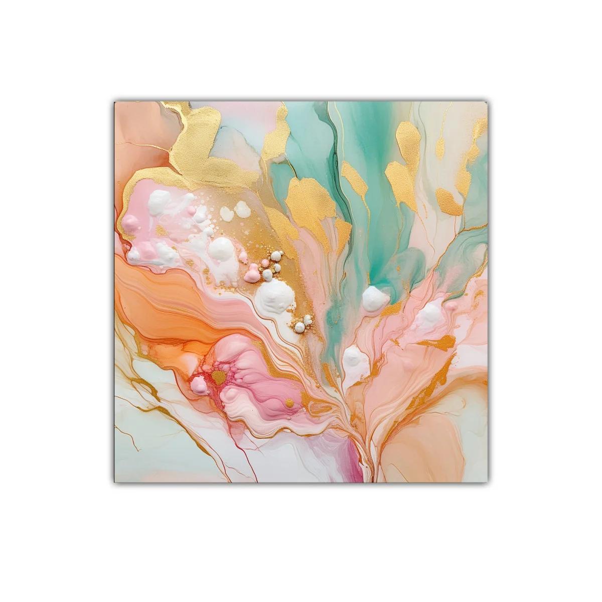 Cuadro decorativo con fluidez en tonos pastel y dorado — imagen principal