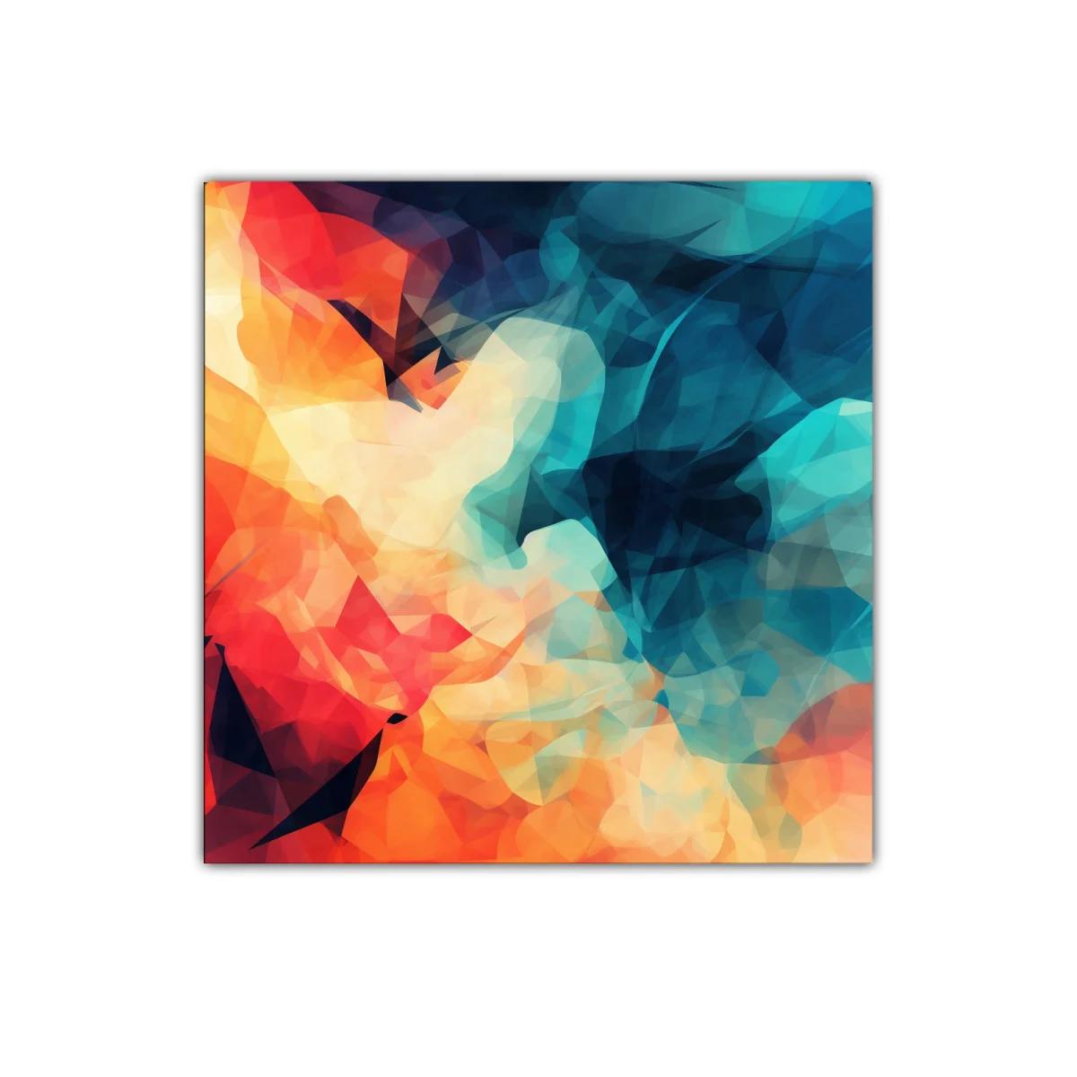 Cuadro abstracto en tonos cálidos y fríos vibrantes