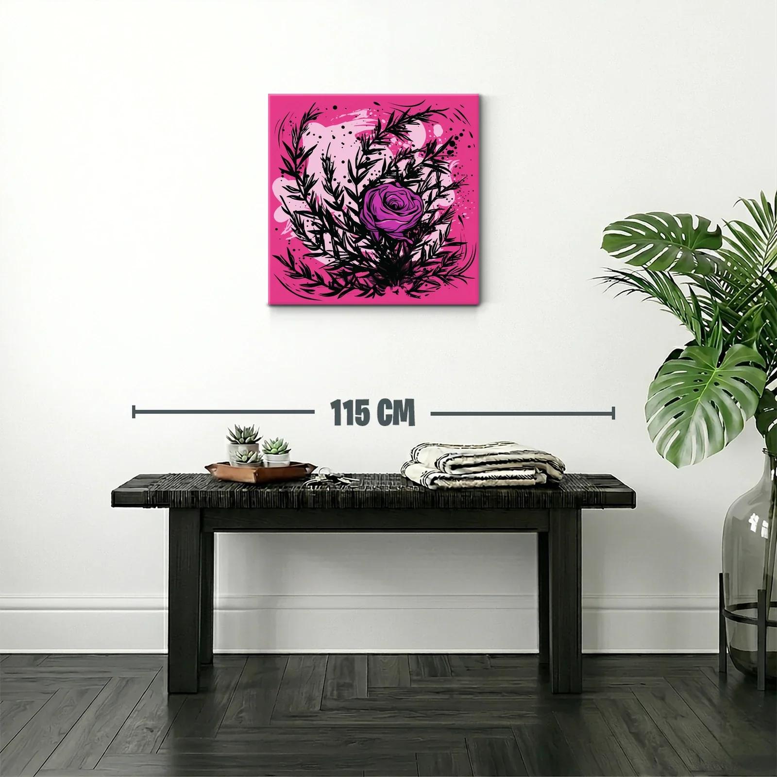 Rosa vibrante con follaje negro sobre fondo rosa intenso — miniatura 2