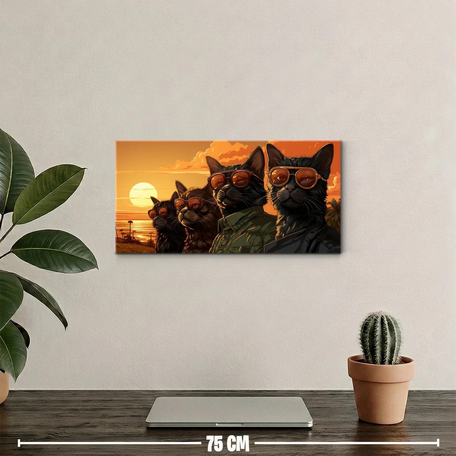 Cuadro gatos con gafas de sol frente al mar al atardecer — miniatura 2