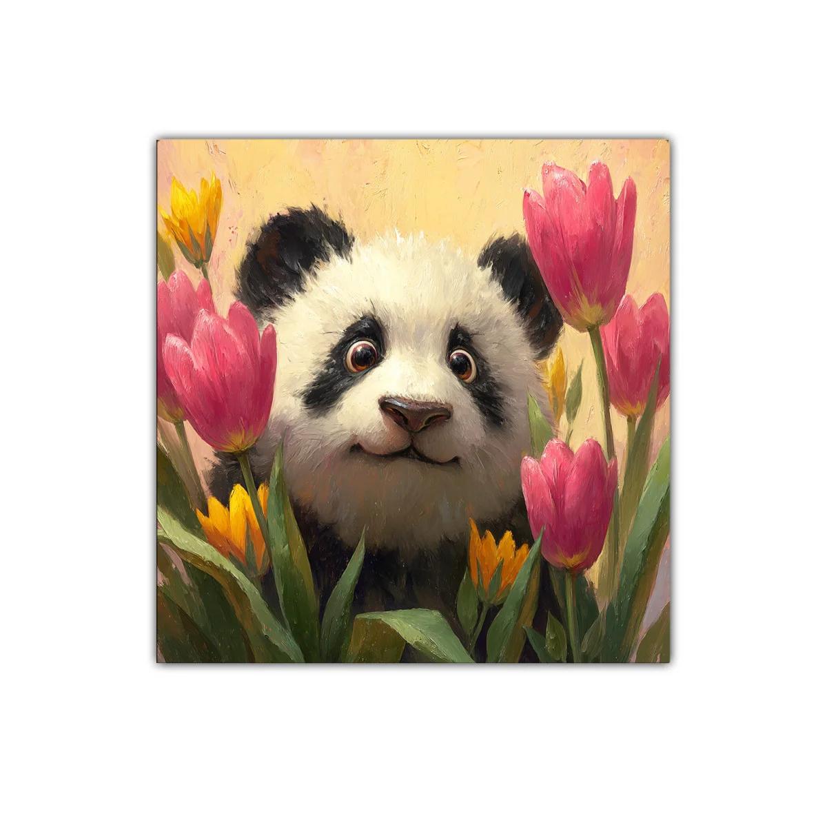 Tierno panda rodeado de coloridas flores vibrantes — imagen principal