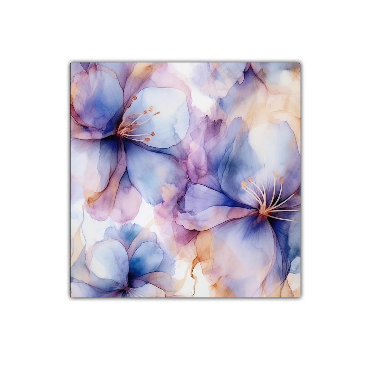 Cuadro decorativo floral en tonos azul y lavanda suaves — imagen principal