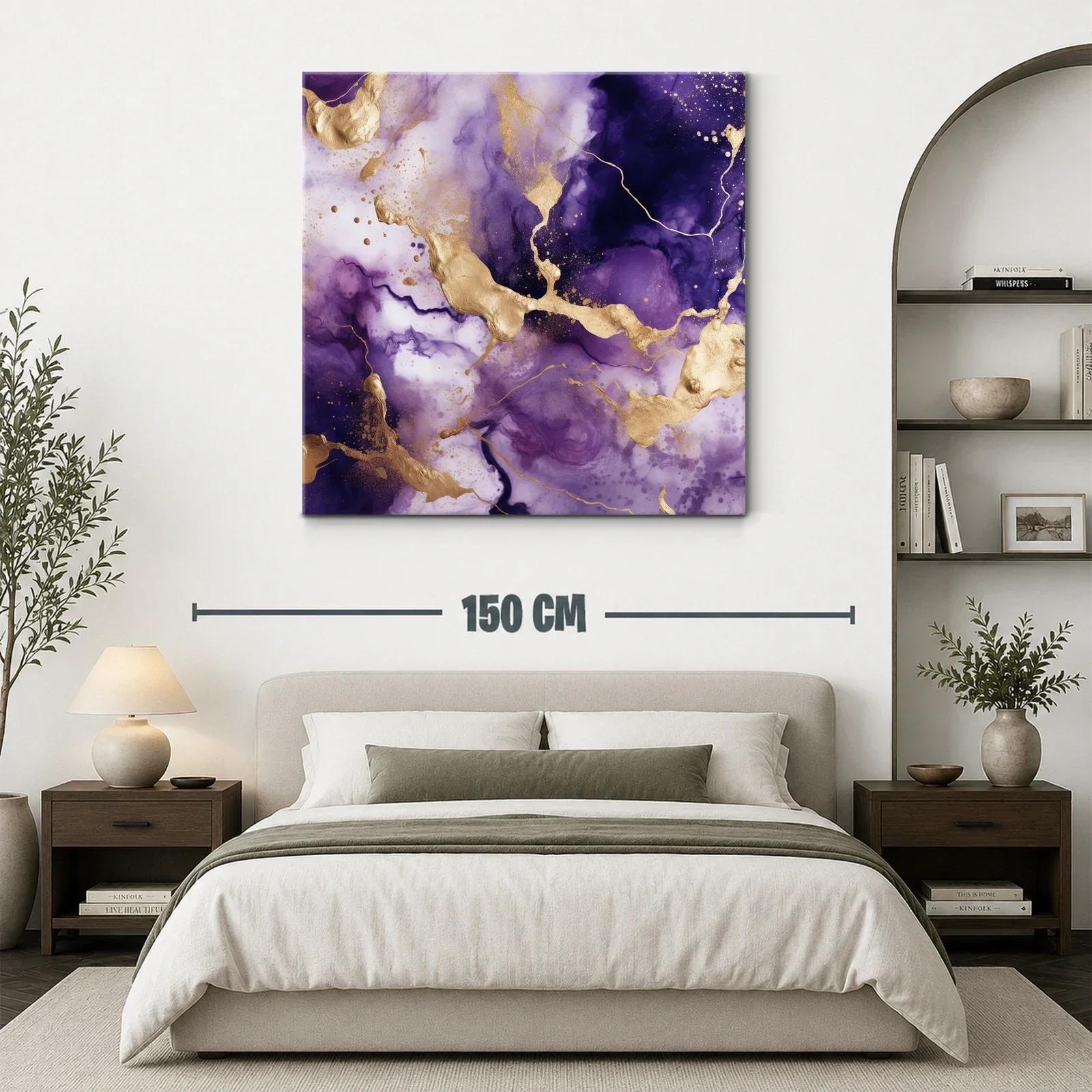 Arte abstracto en tonos púrpura y dorado elegante y moderno — miniatura 3