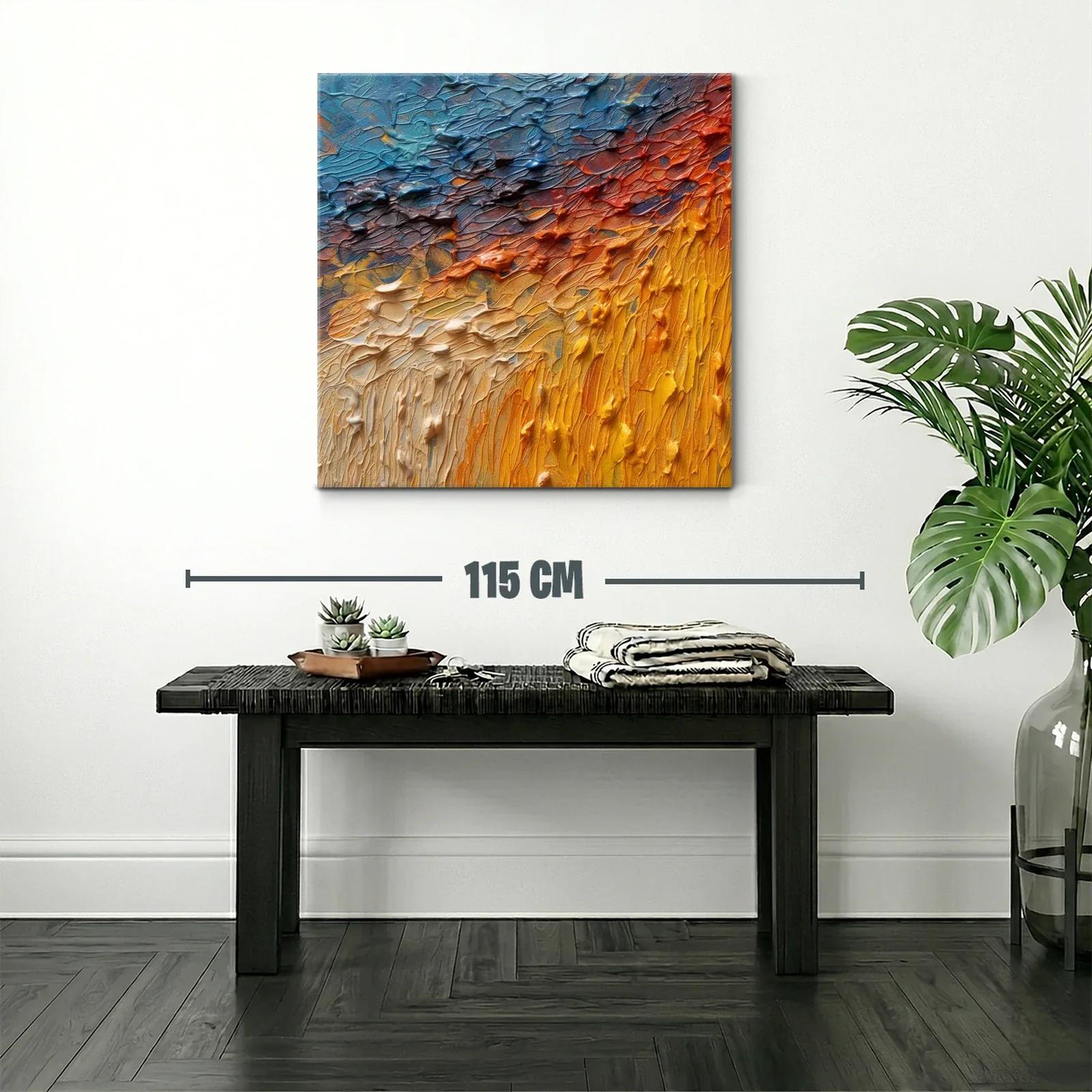 Cuadro Abstracto con Texturas en Tonos Cálidos y Fríos — miniatura 2