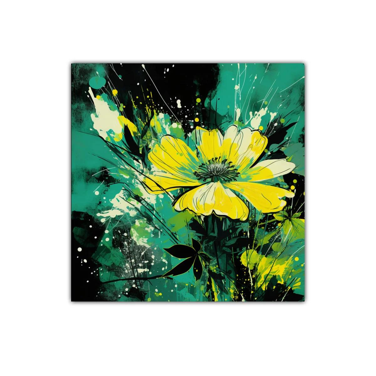 Flores amarillas vibrantes sobre fondo turquesa y negro — imagen principal
