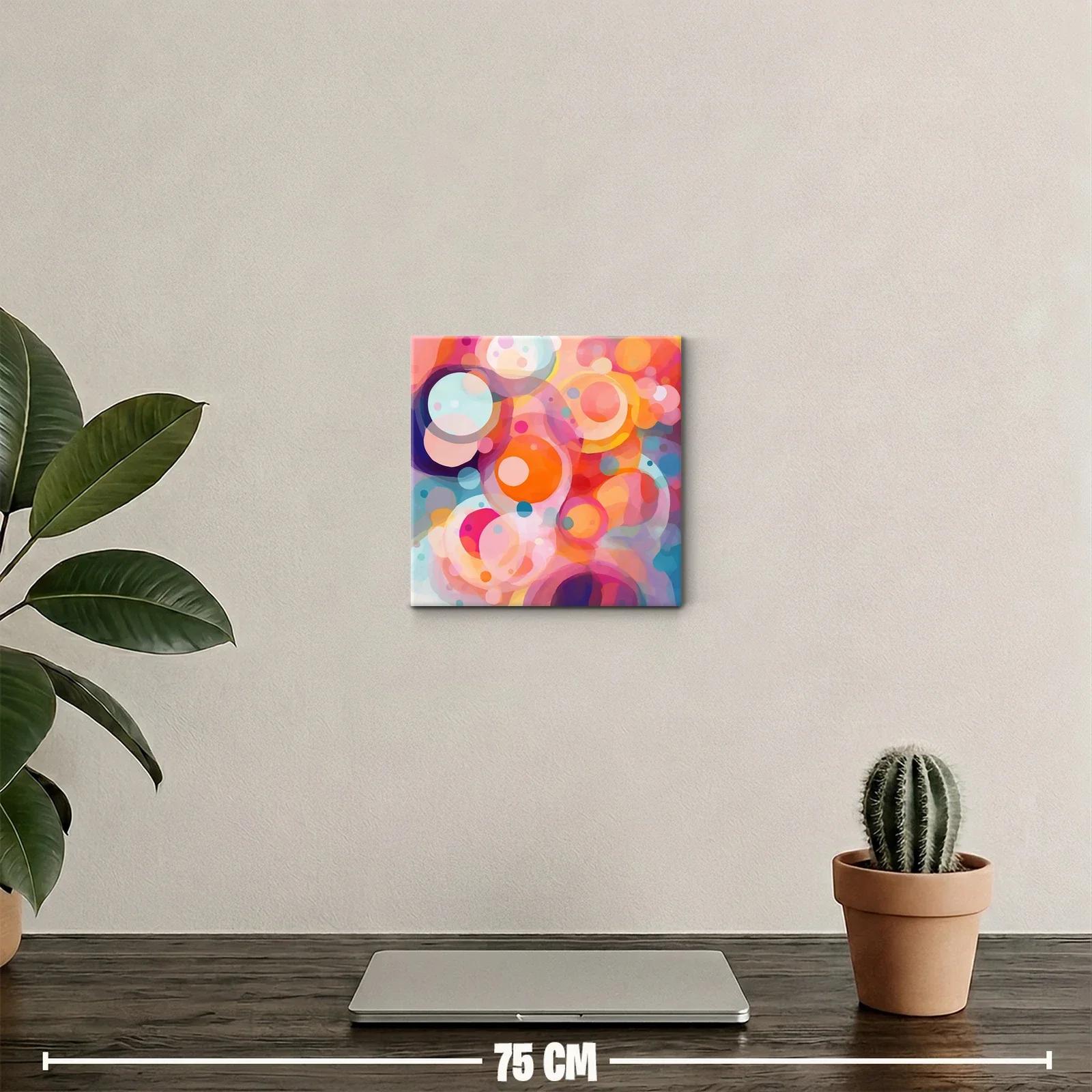 Cuadro abstracto con formas circulares en tonos cálidos y fríos — miniatura 2