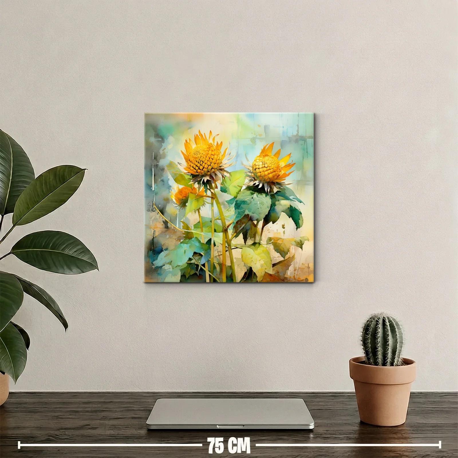 Cuadro con flores amarillas luminosas y hojas verdes — miniatura 2