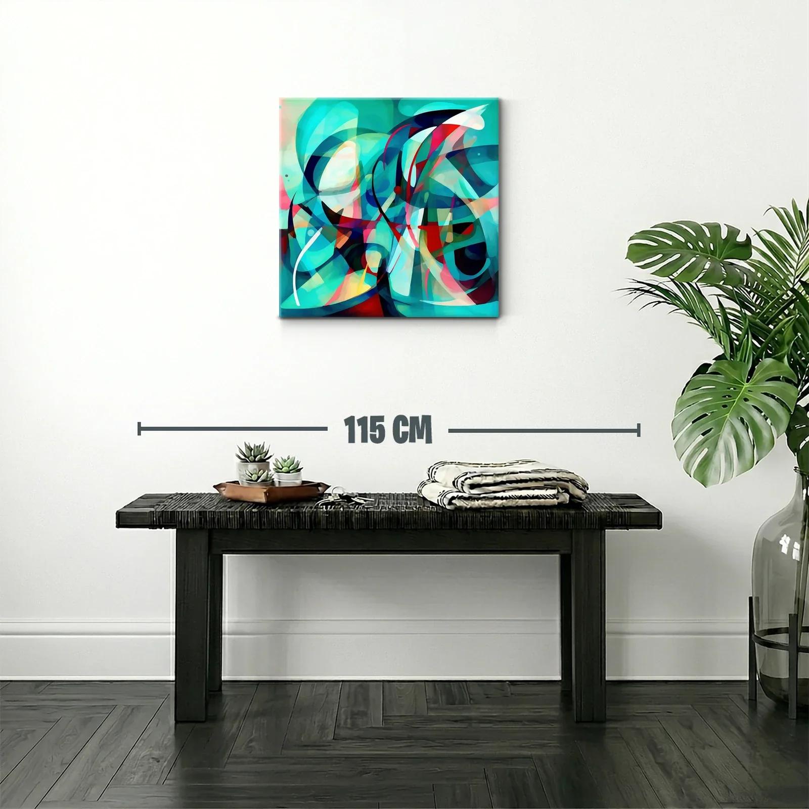Cuadro abstracto vibrante con formas fluidas en tonos turquesa — miniatura 2