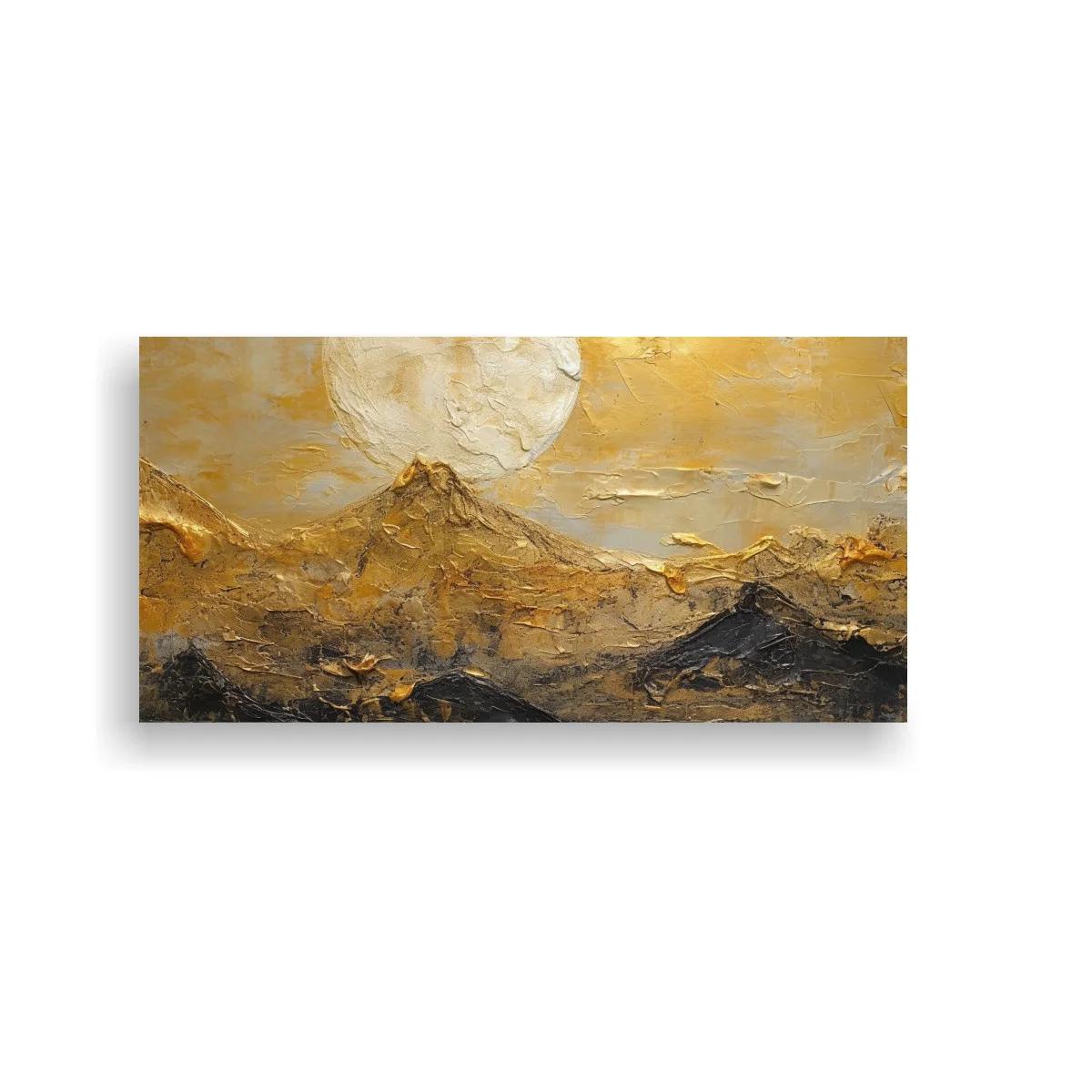 Cuadro paisaje de montañas con luna grande texturizada