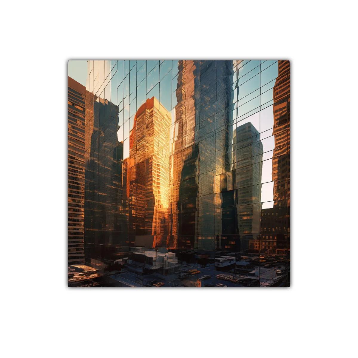 Reflejos dorados en rascacielos urbanos al atardecer — imagen principal