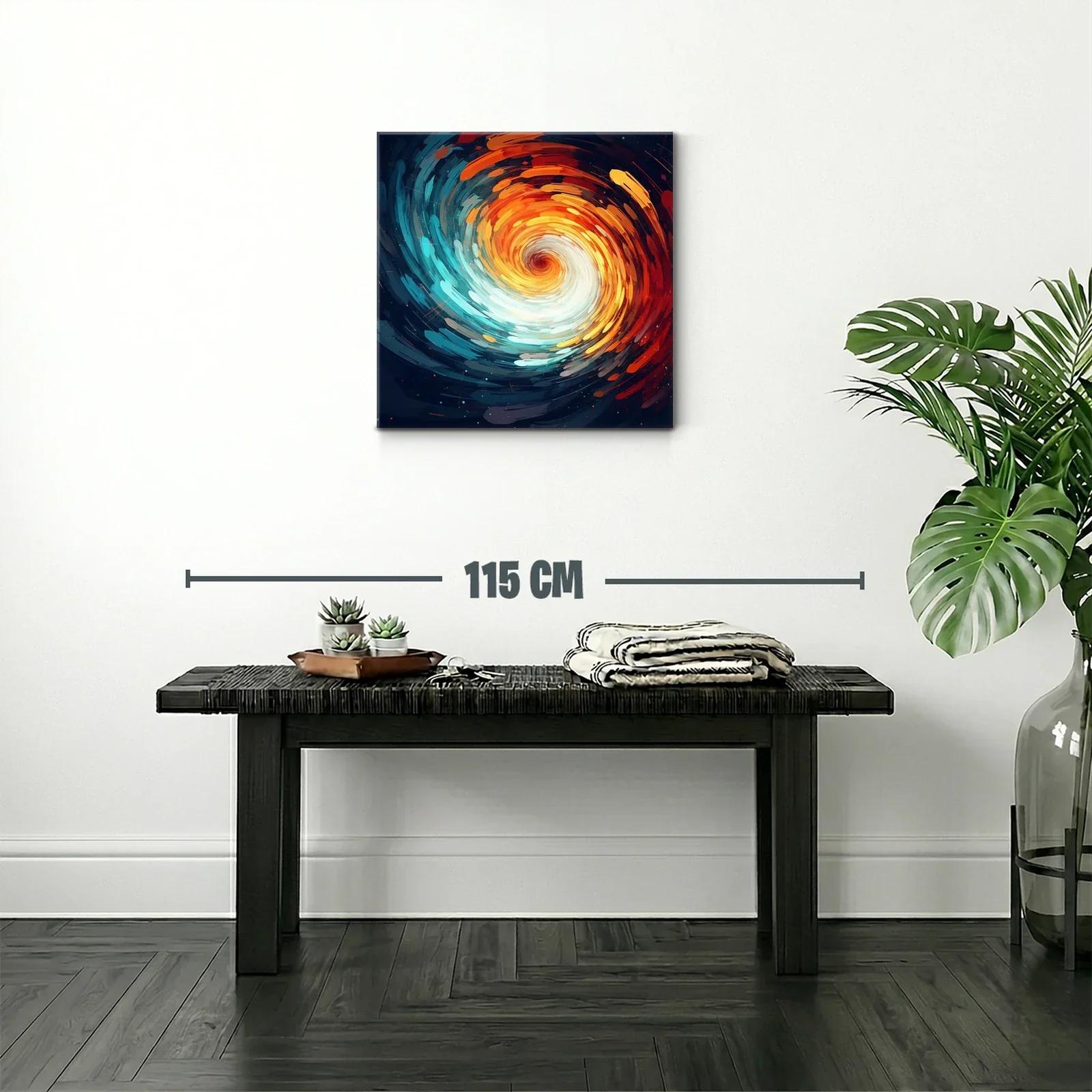Cuadro abstracto espiral con tonos cálidos y fríos intensos — miniatura 2