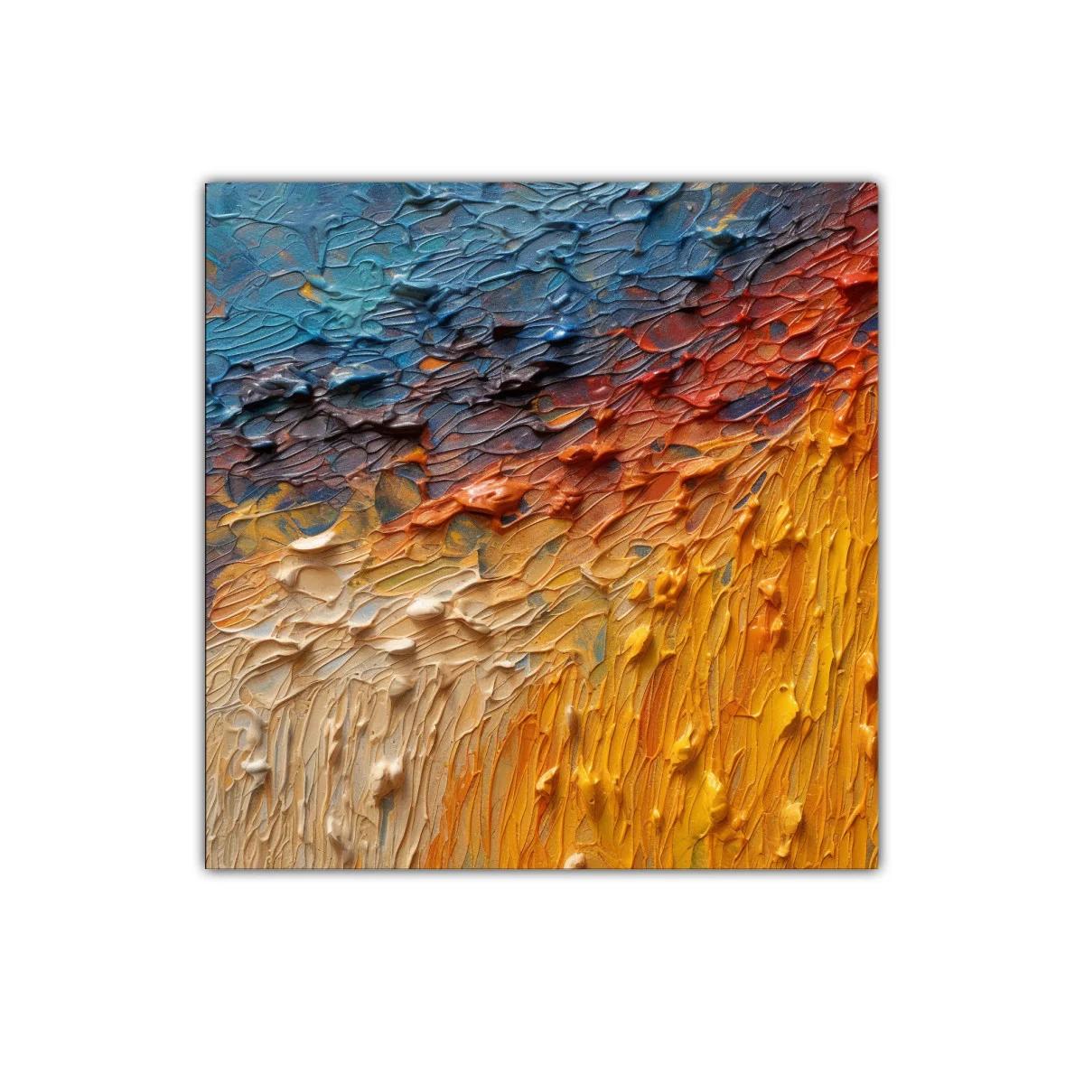Cuadro Abstracto con Texturas en Tonos Cálidos y Fríos
