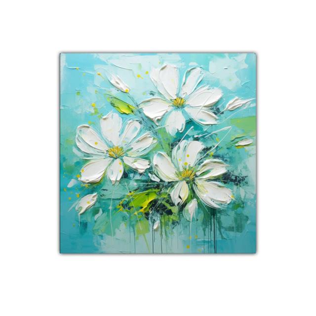 Flores blancas sobre fondo turquesa vibrante