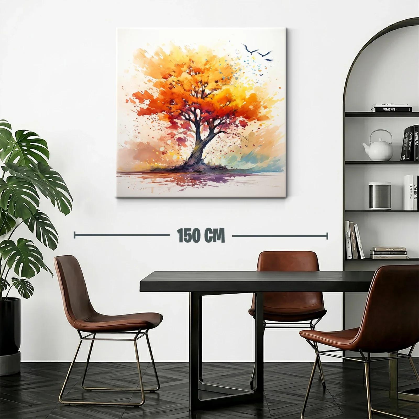 Árbol vibrante con tonos cálidos y vuelo de aves — miniatura 2