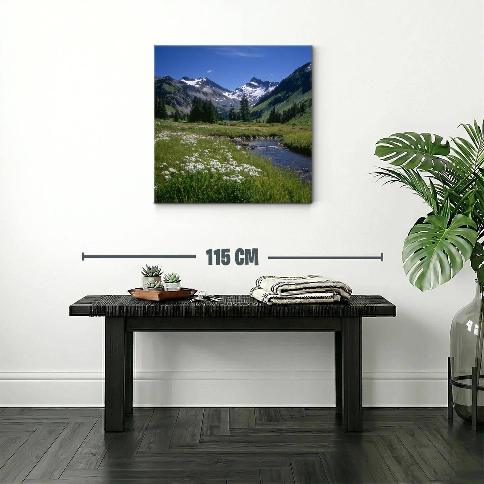 Paisaje natural con montañas nevadas y pradera verde — miniatura 2