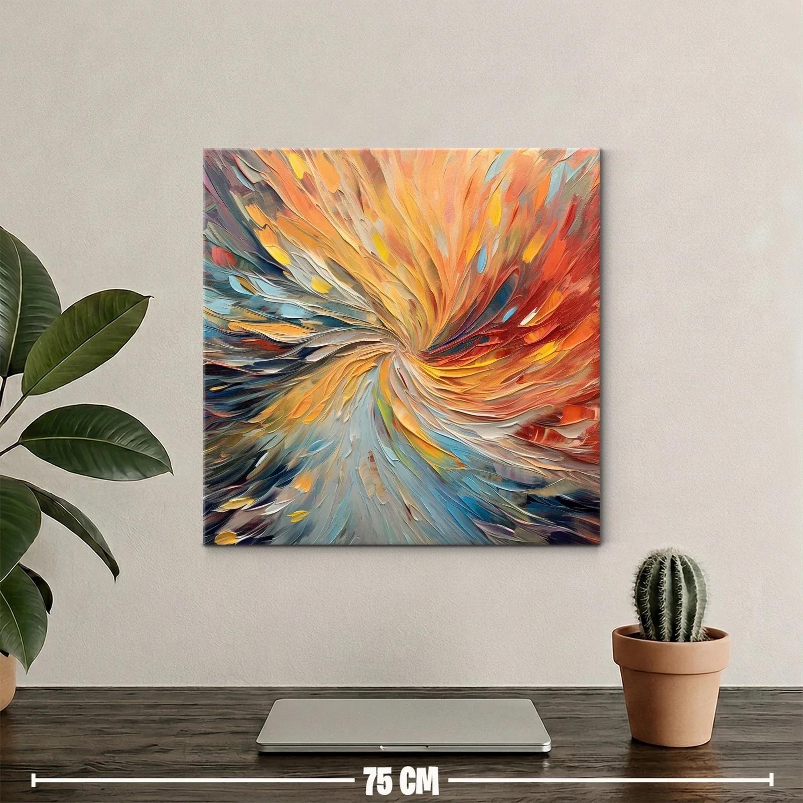 Cuadro abstracto en espiral con tonos cálidos y fríos — miniatura 2