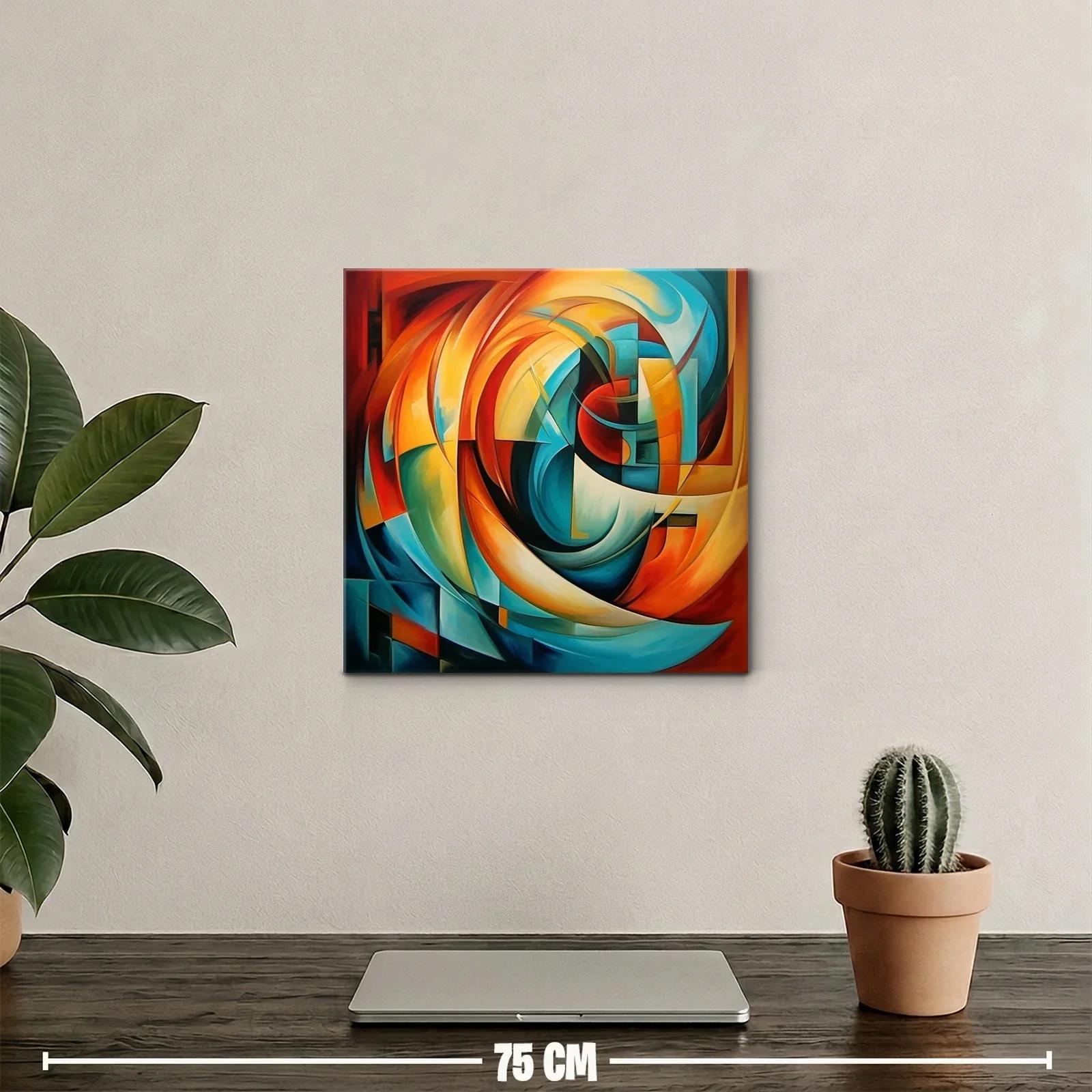 Cuadro abstracto con vibrantes formas en tonos cálidos y fríos — miniatura 2
