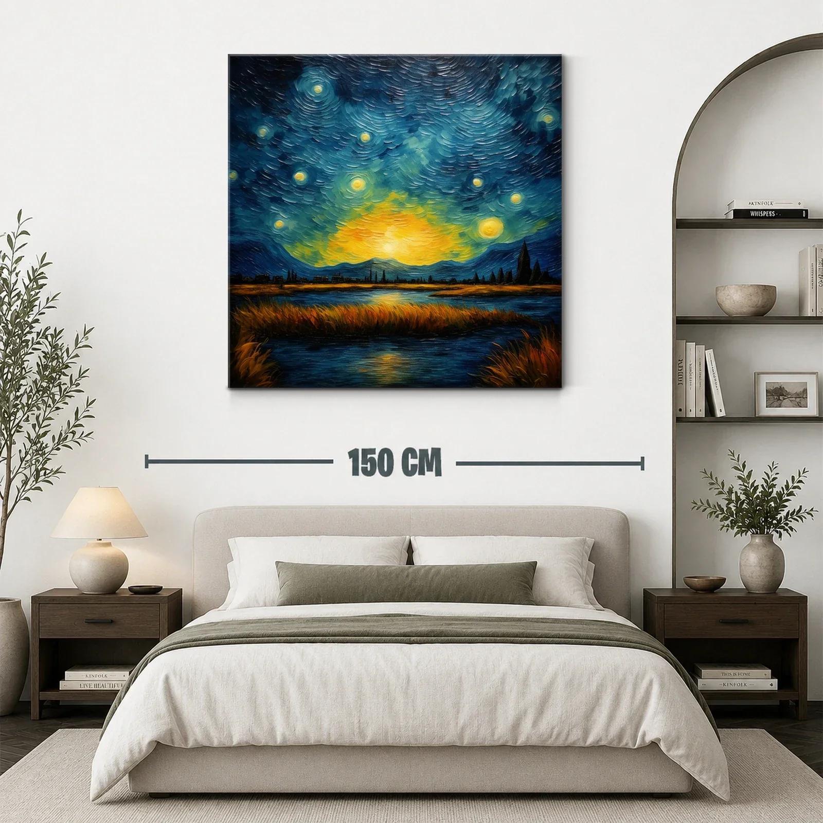 Paisaje nocturno con cielo estrellado y lago reflejante — miniatura 3