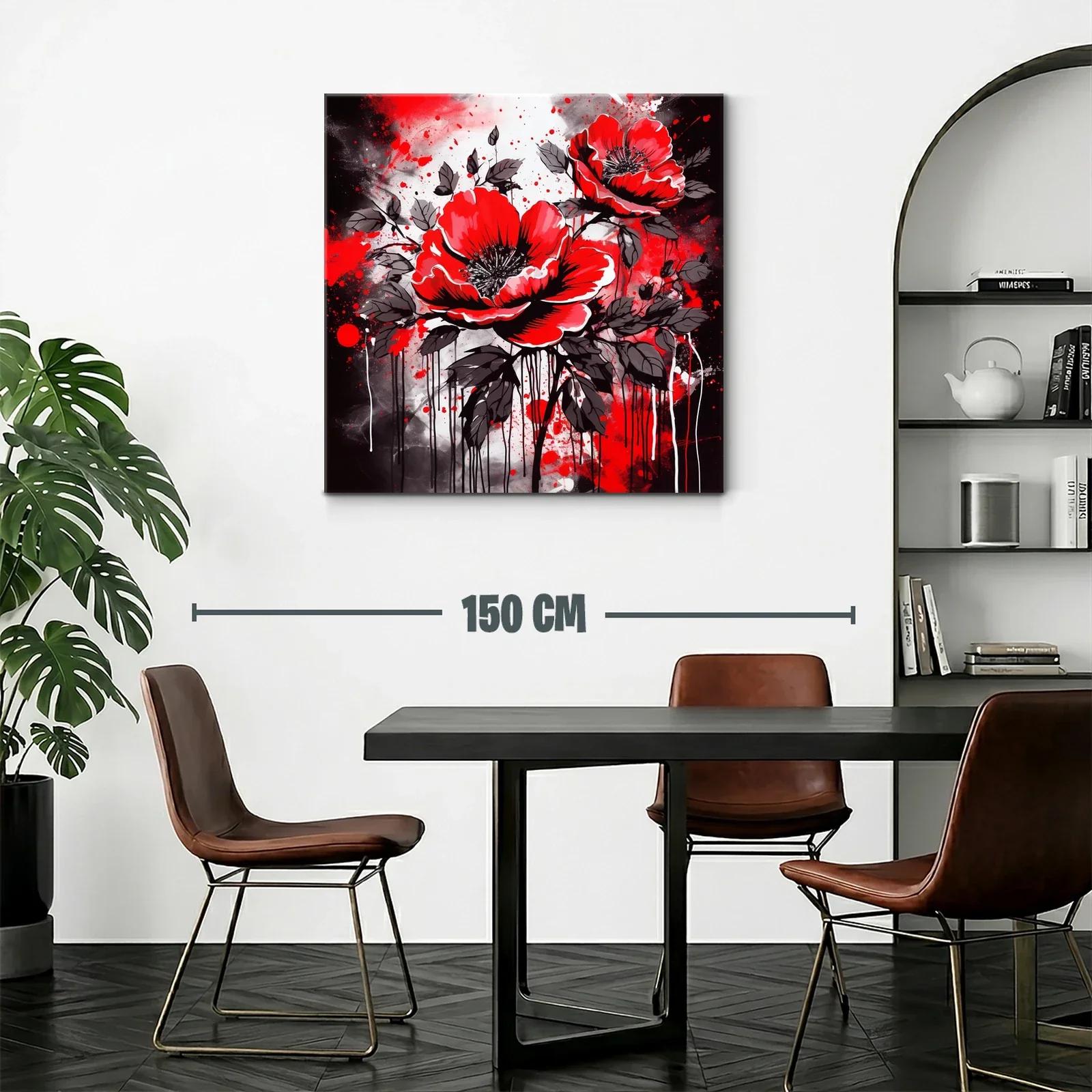 Cuadro floral con amapolas rojas y contraste oscuro — miniatura 2
