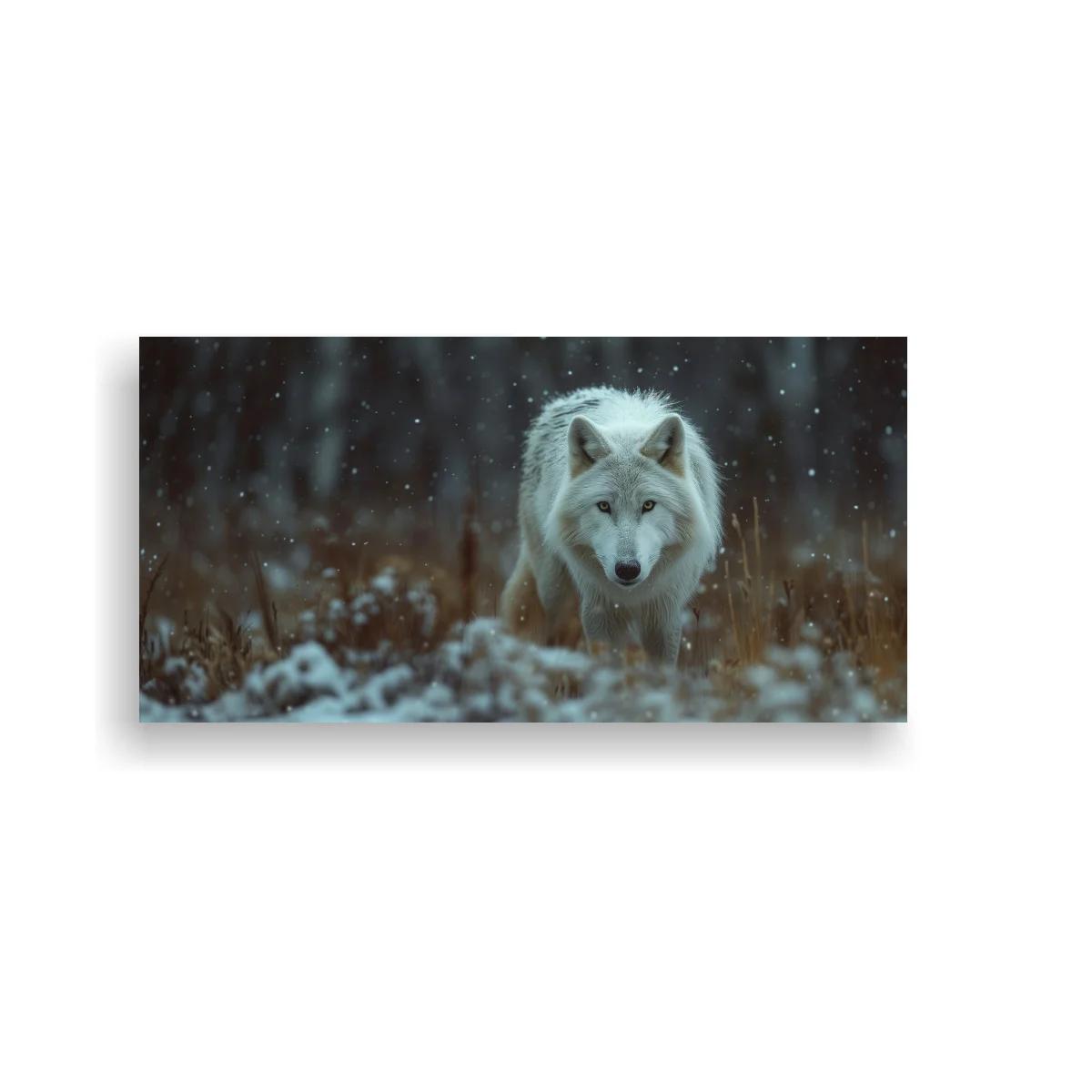 Cuadro lobo blanco con fondo desenfocado