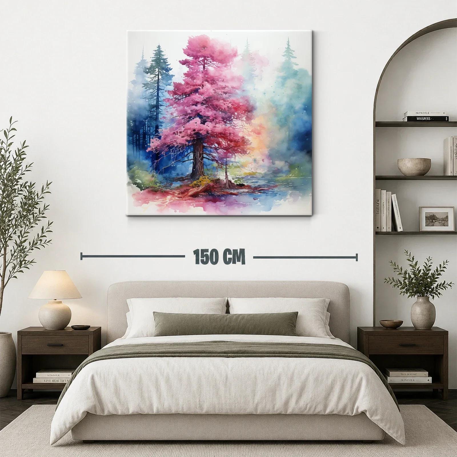 Árbol rosa brillante en bosque mágico y sereno — miniatura 3