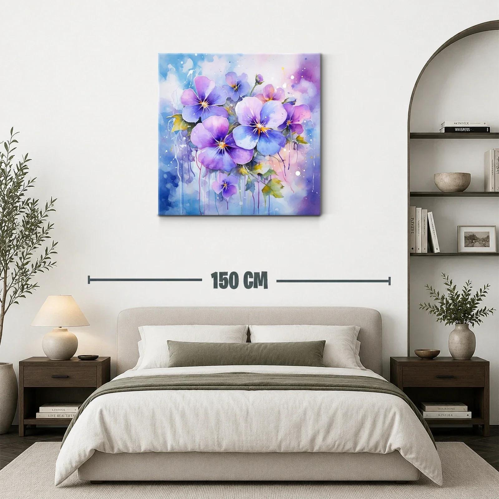 Cuadro con flores violetas y azules en tonos acuarela delicados — miniatura 3