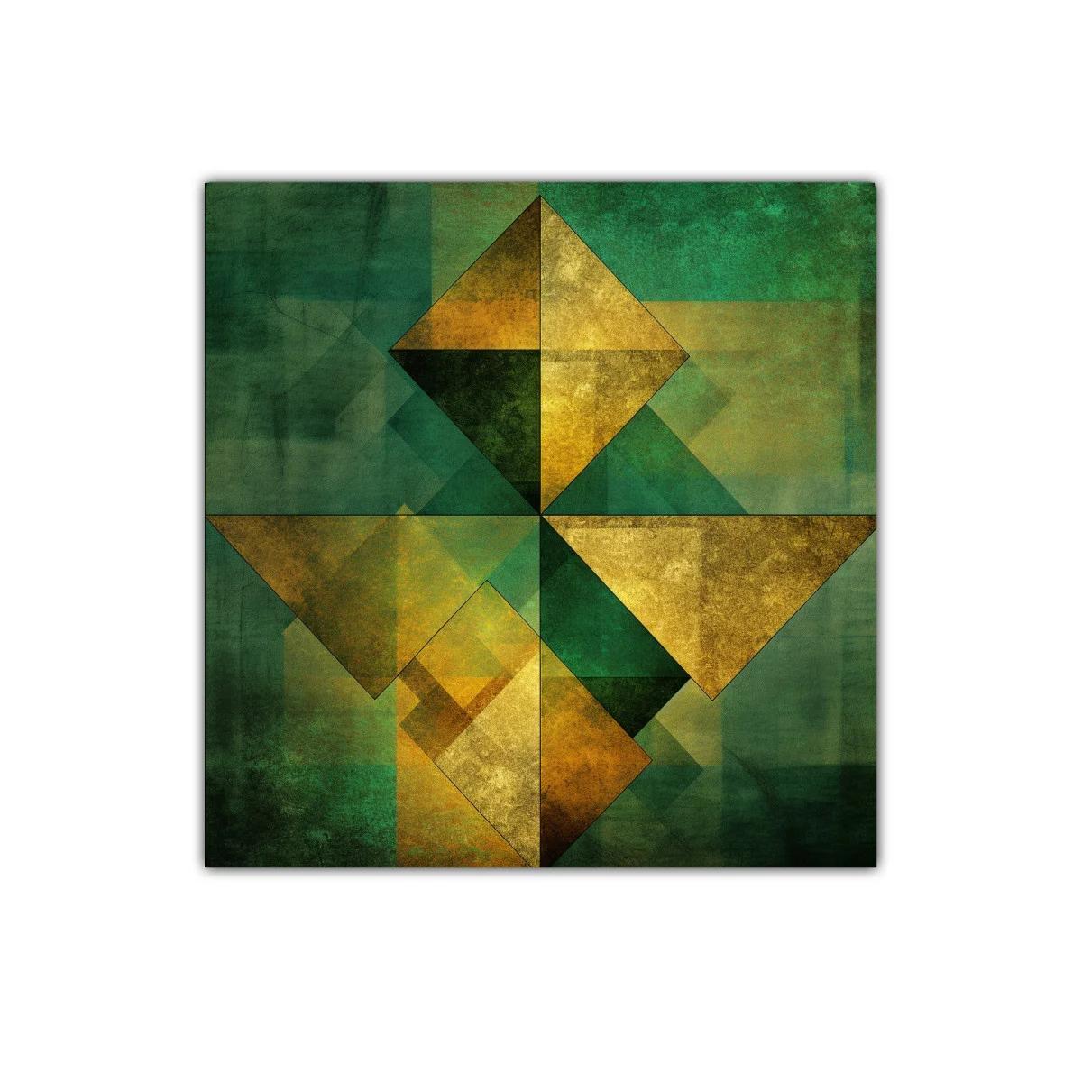 Decoración geométrica contemporánea en verde y dorado vibrante — imagen principal