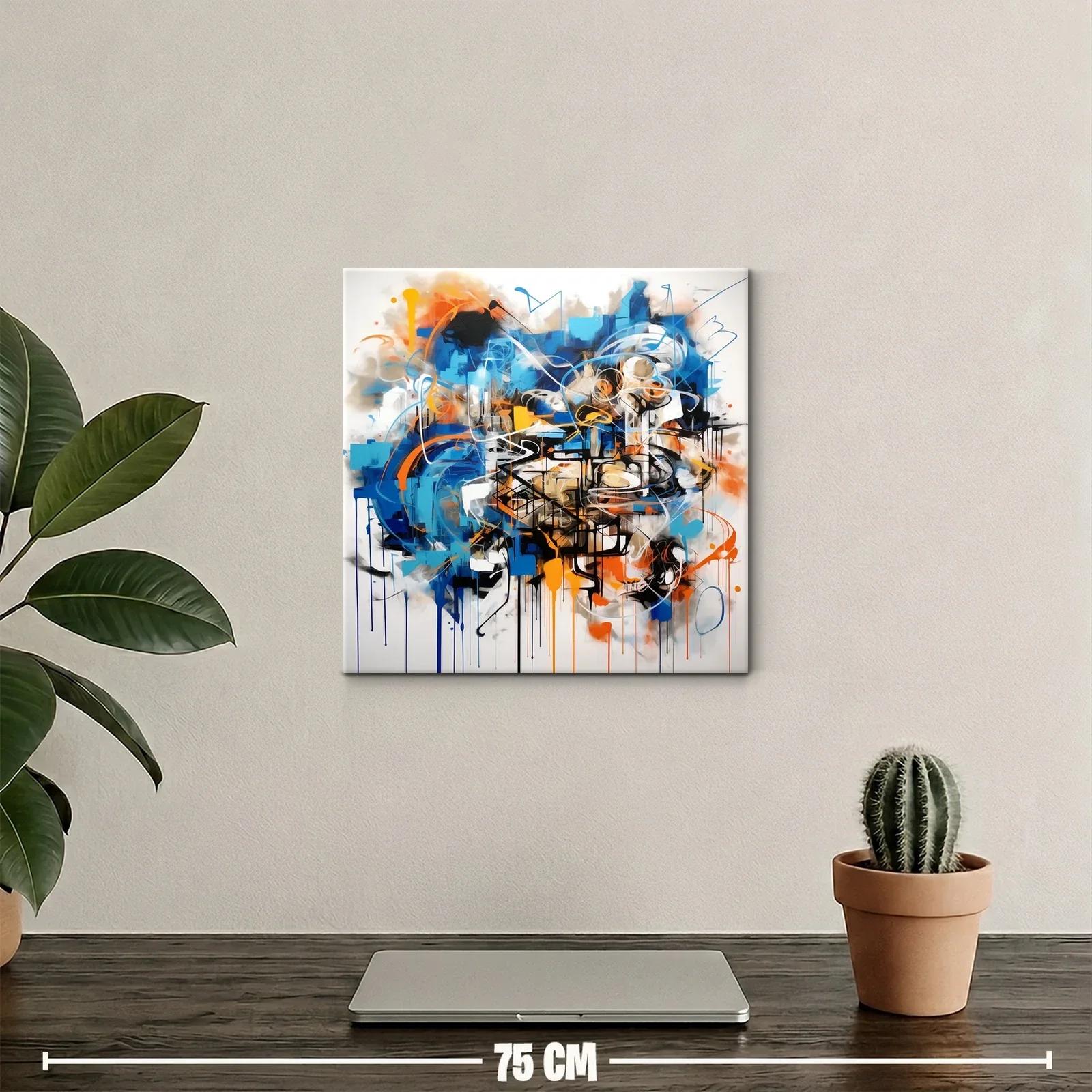 Cuadro Abstracto con Dinámicos Trazos en Azul y Naranja — miniatura 2